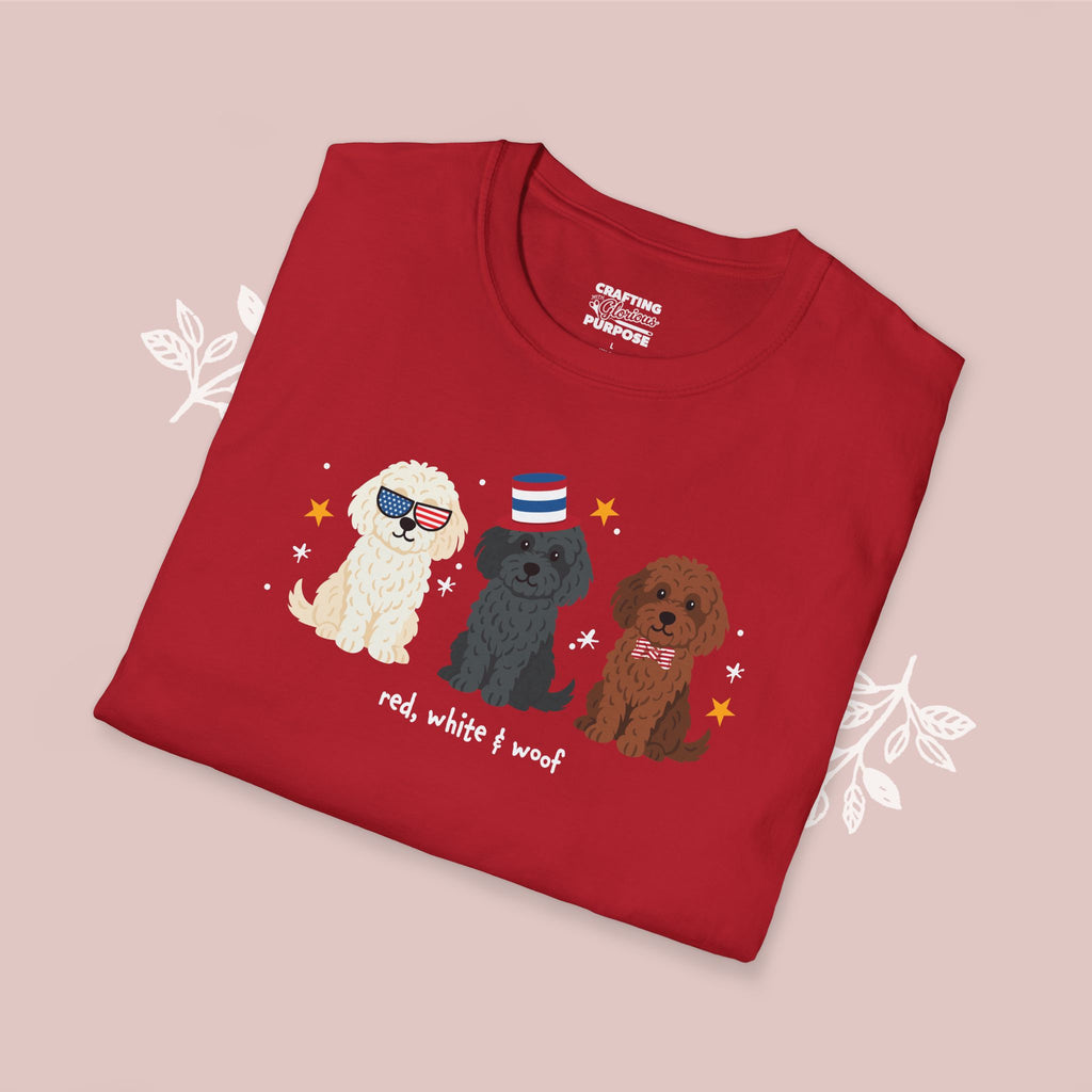 Cockapoo Patriotic Dog Trio T-Shirt — 'Red, White & Woof' Cute America Graphic Tee