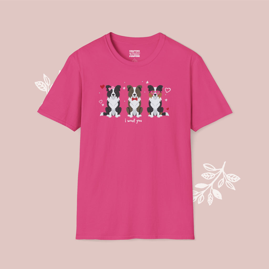 I Woof You Cute Border Collie Trio Dog Tee — Valentine's T-Shirt