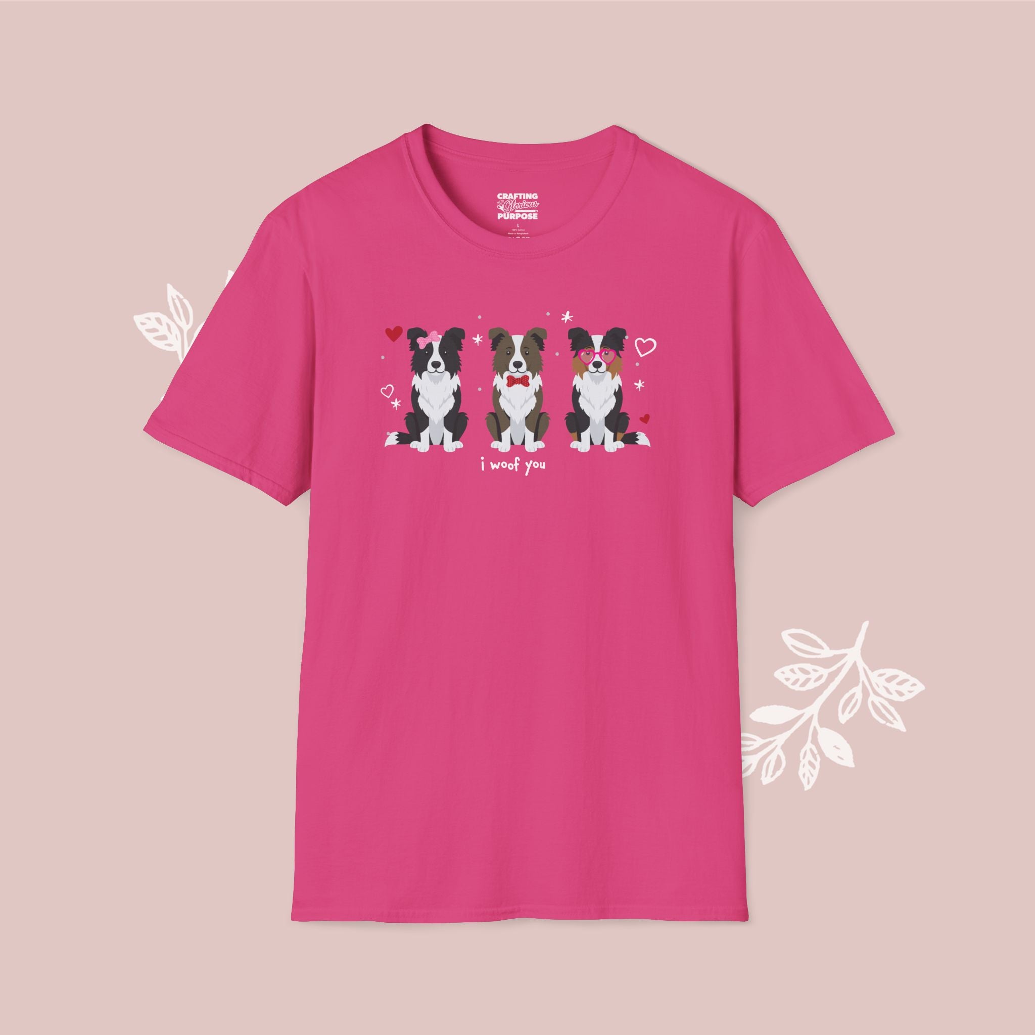 I Woof You Cute Border Collie Trio Dog Tee — Valentine's T-Shirt