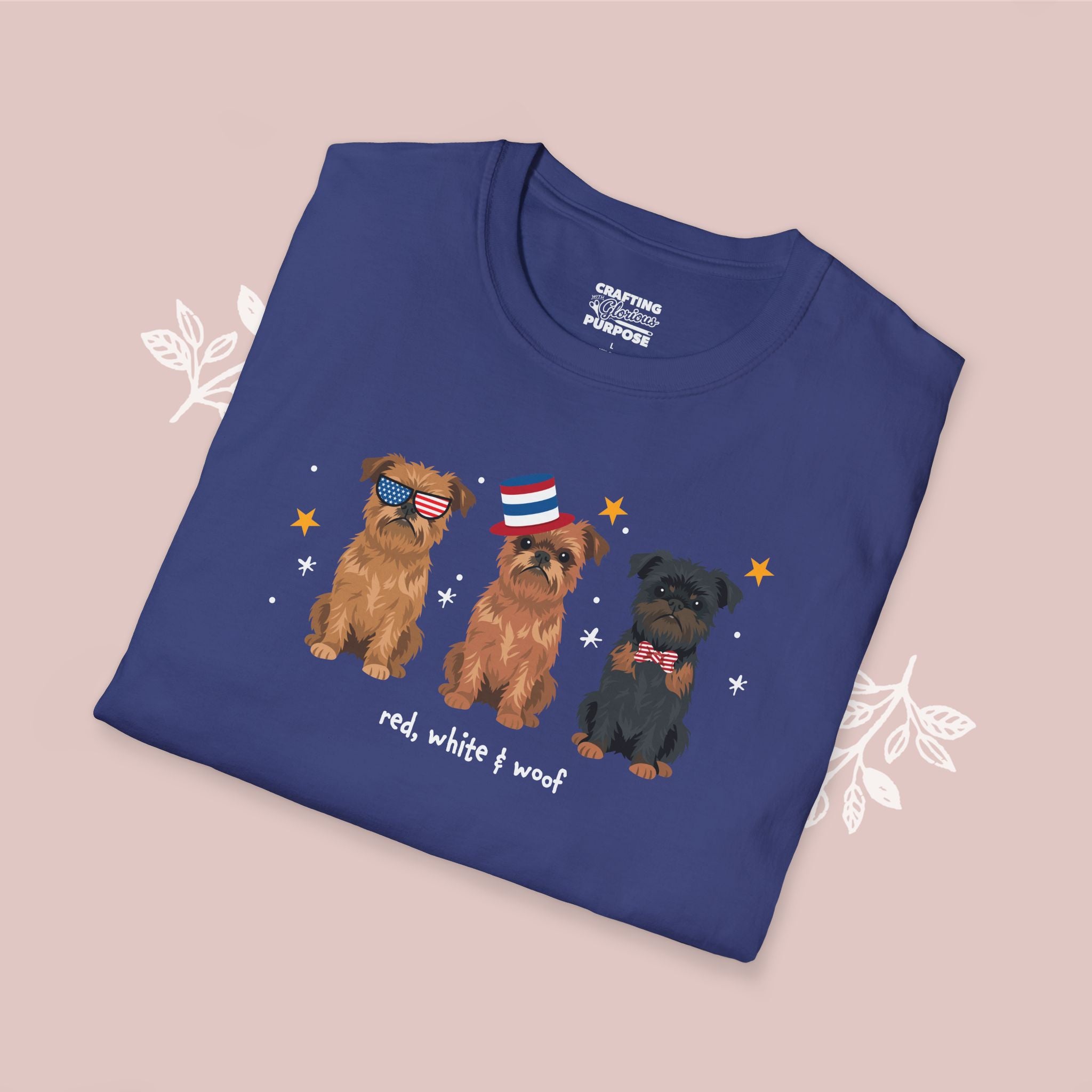 Brussels Griffon Patriotic Dog Trio T-Shirt — 'Red, White & Woof' Cute America Graphic Tee