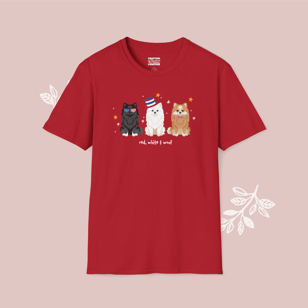 Pomeranian Patriotic Dog Trio T-Shirt — 'Red, White & Woof' Cute America Graphic Tee