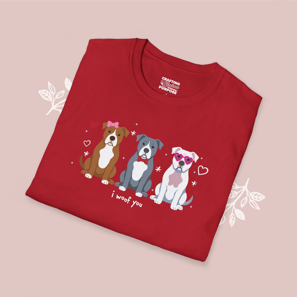 I Woof You Cute Pitbull Trio Dog Tee — Valentine's T-Shirt