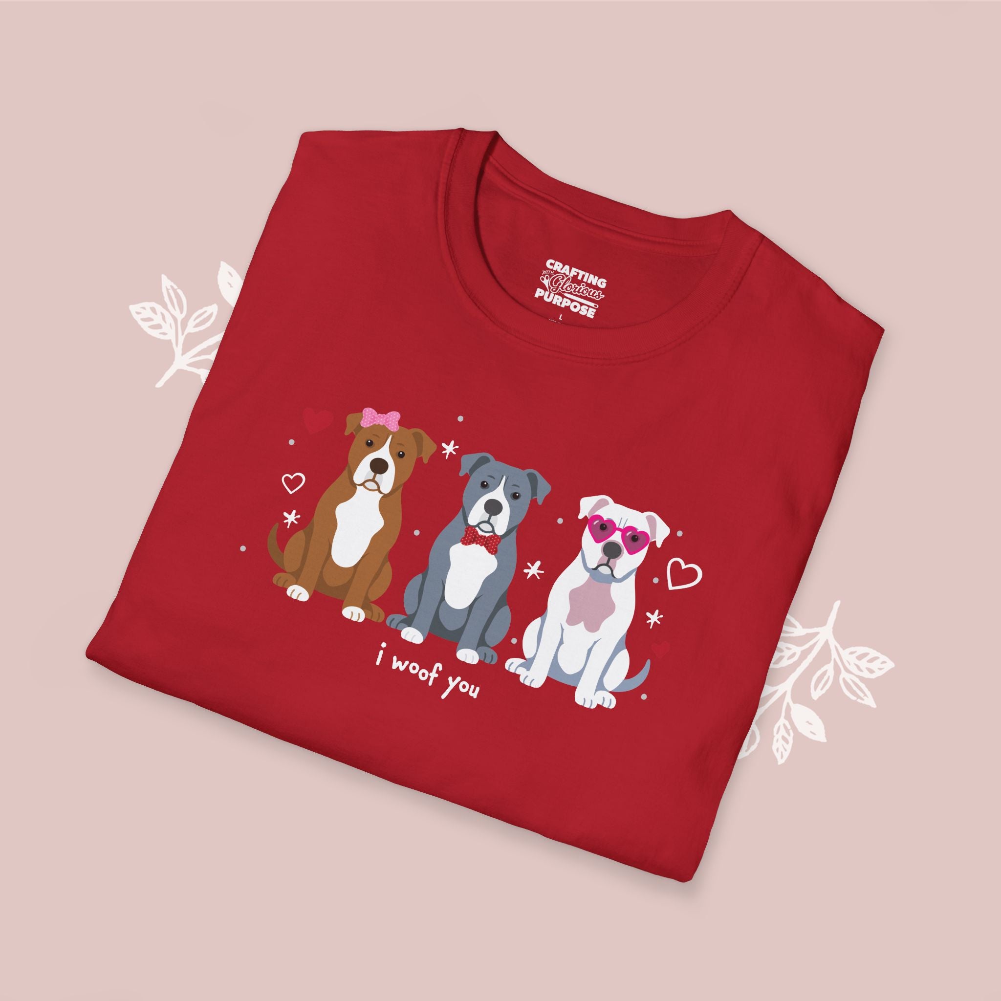 I Woof You Cute Pitbull Trio Dog Tee — Valentine's T-Shirt