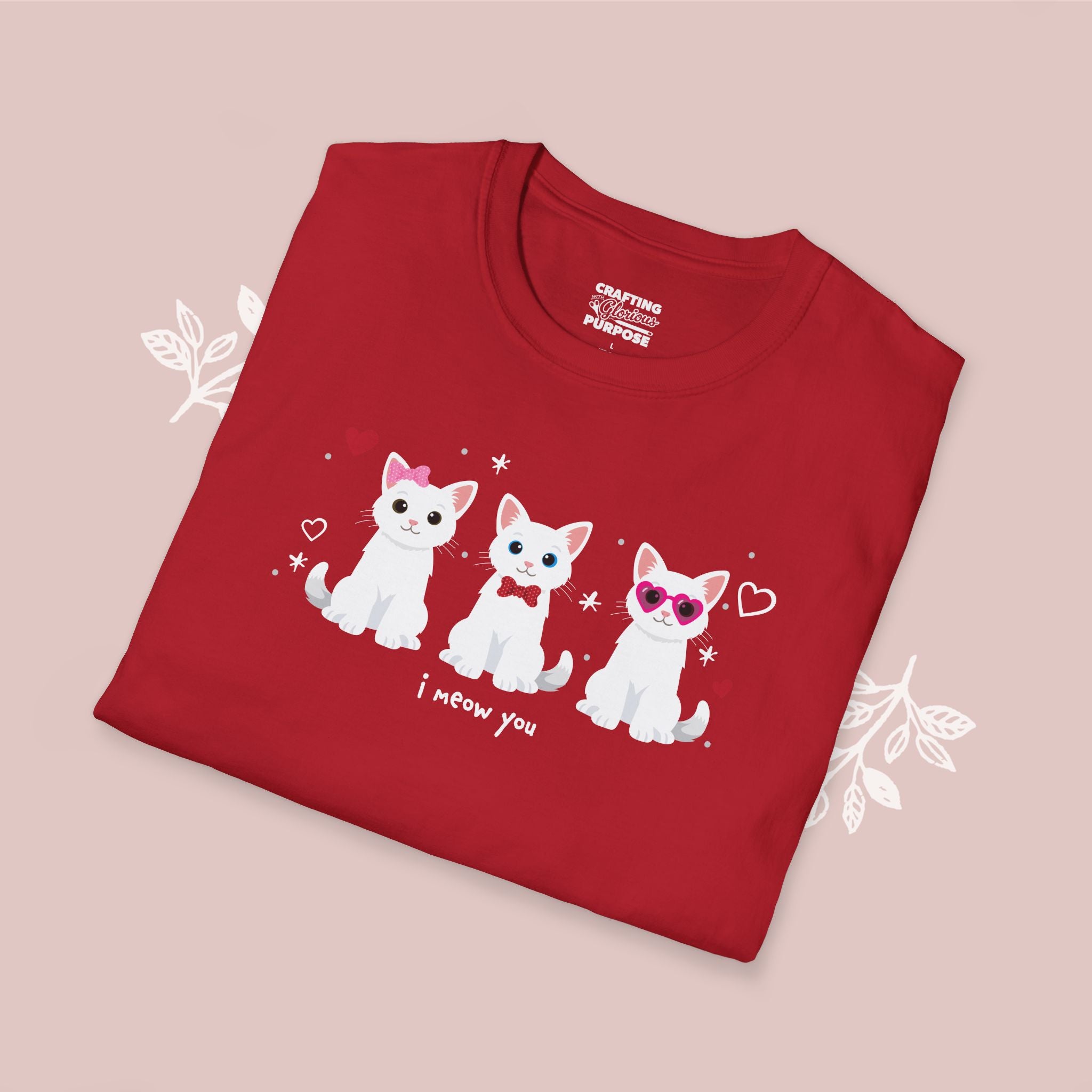 I Meow You Cute White Short Haired Trio Cat Tee — Valentine's T-Shirt