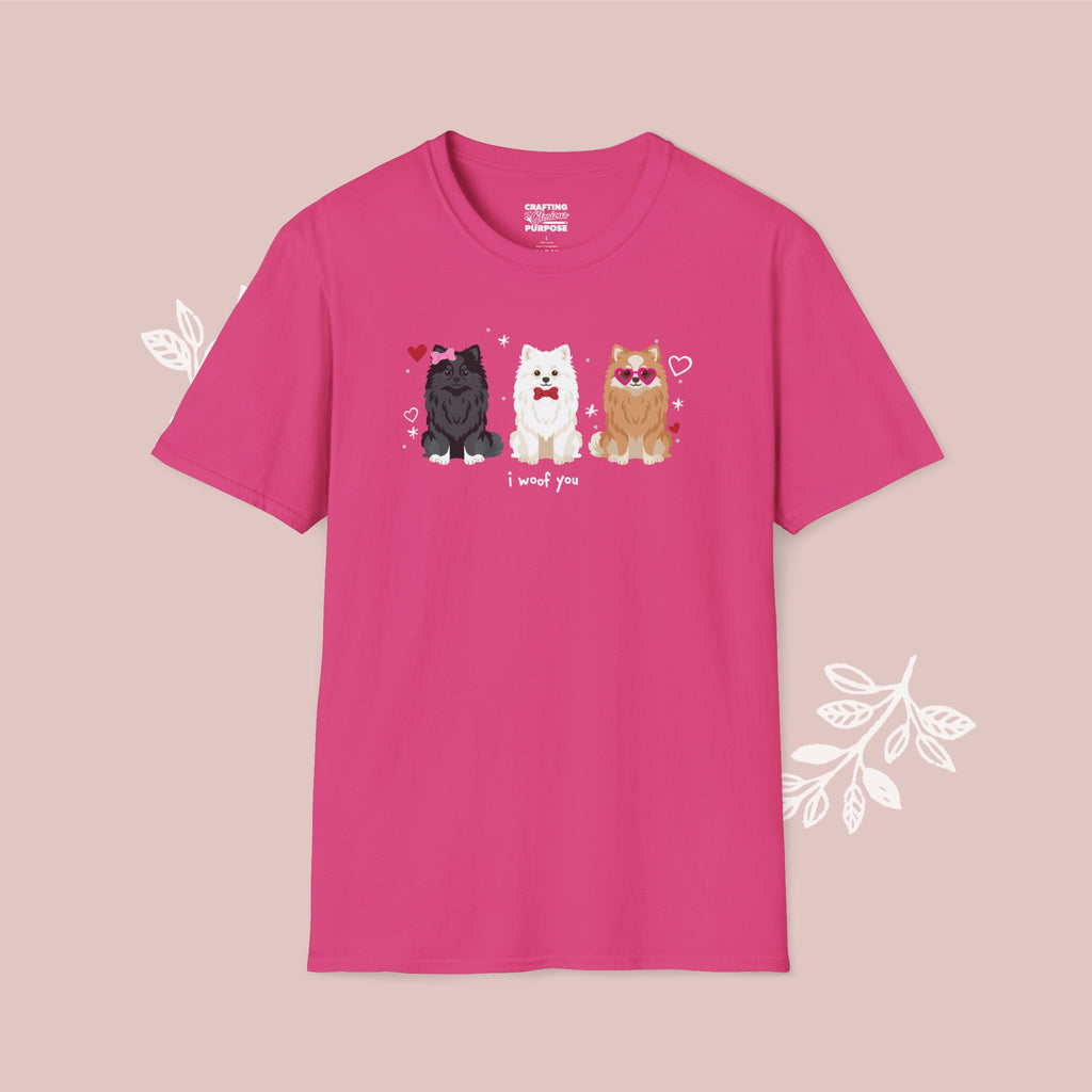 I Woof You Cute Pomeranian Trio Dog Tee — Valentine's T-Shirt