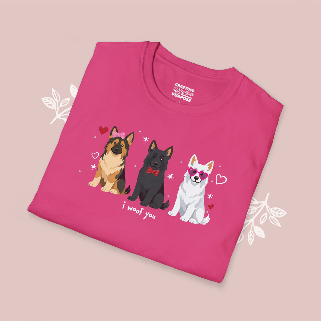 I Woof You Cute German Shepherd Trio Dog Tee — Valentine's T-Shirt