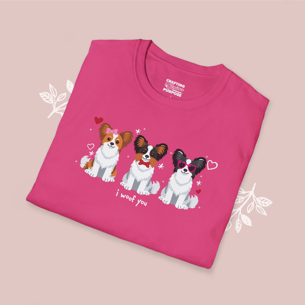 I Woof You Cute Papillon Trio Dog Tee — Valentine's T-Shirt