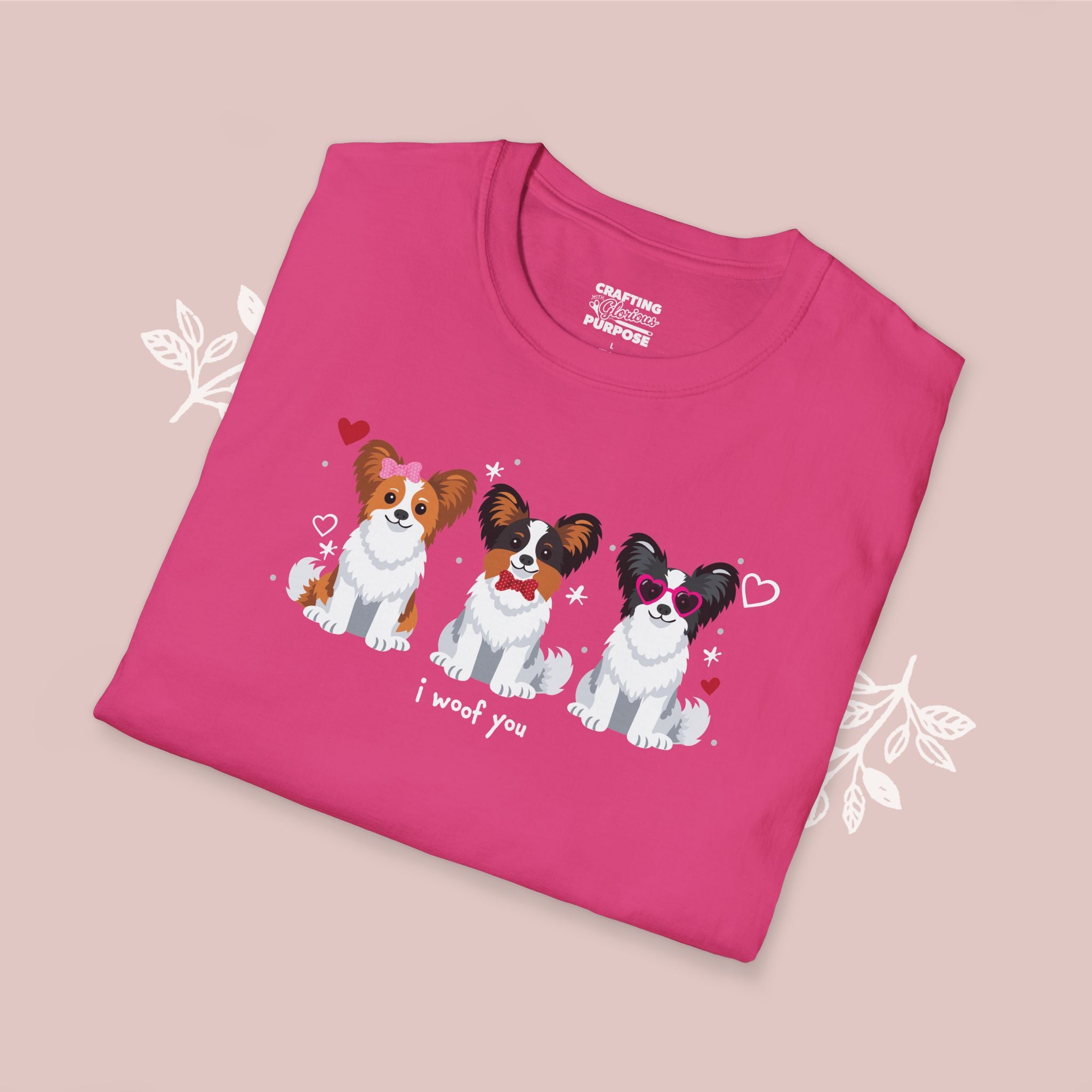 I Woof You Cute Papillon Trio Dog Tee — Valentine's T-Shirt
