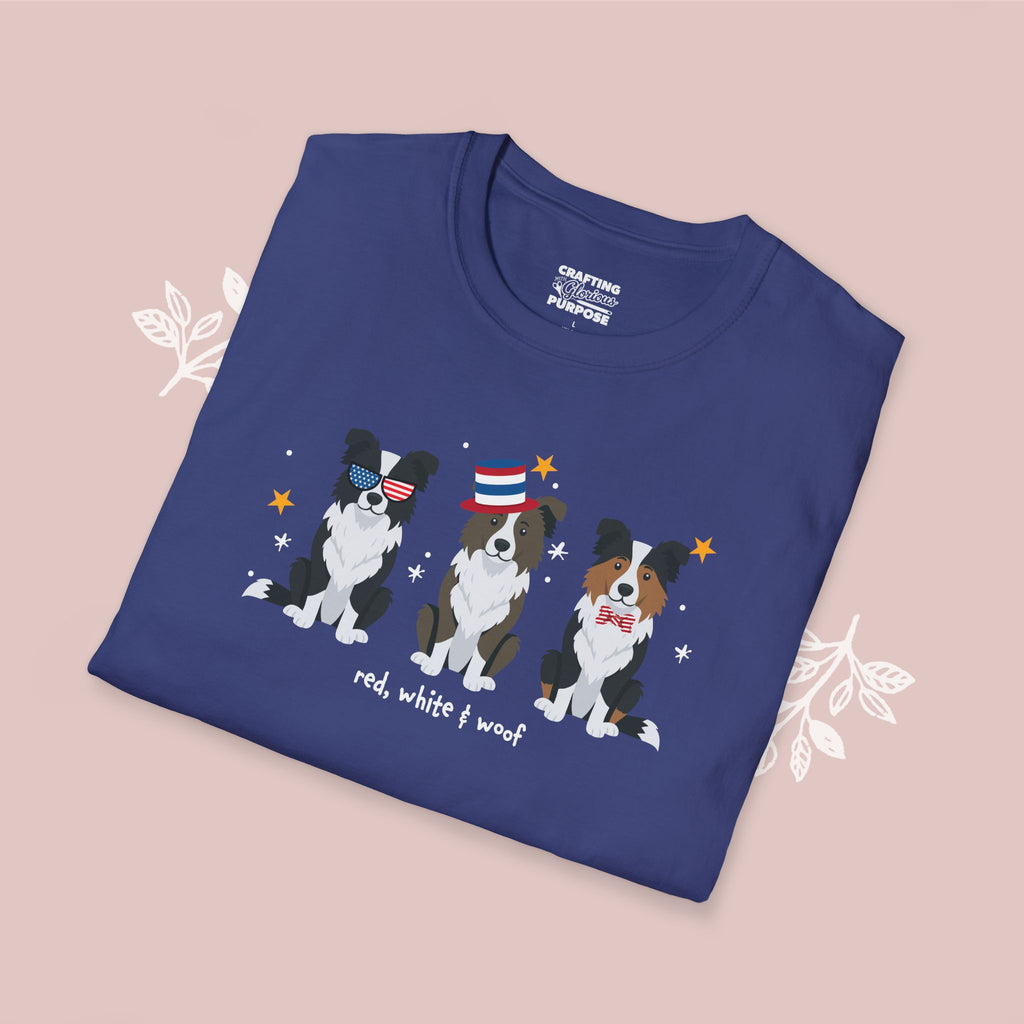 Border Collie Patriotic Dog Trio T-Shirt — 'Red, White & Woof' Cute America Graphic Tee