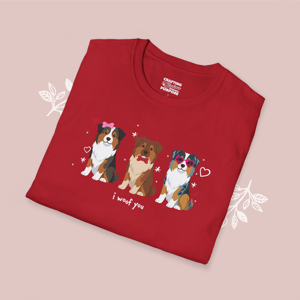 I Woof You Cute Australian Shepherd Trio Dog Tee — Valentine's T-Shirt