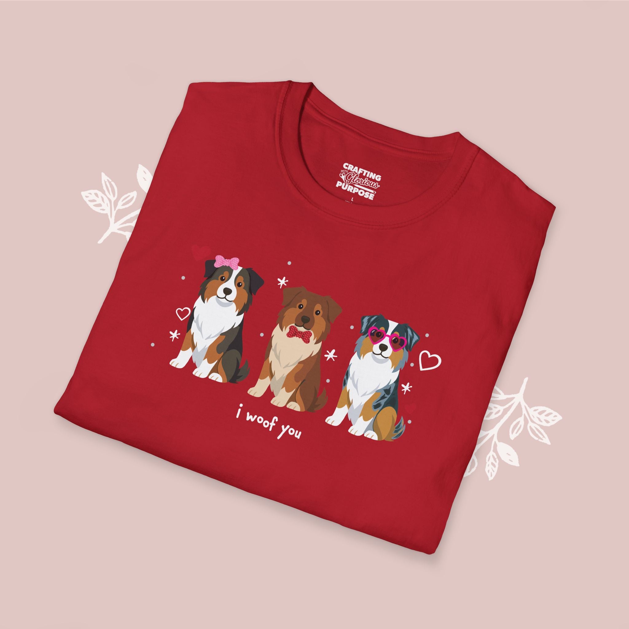 I Woof You Cute Australian Shepherd Trio Dog Tee — Valentine's T-Shirt