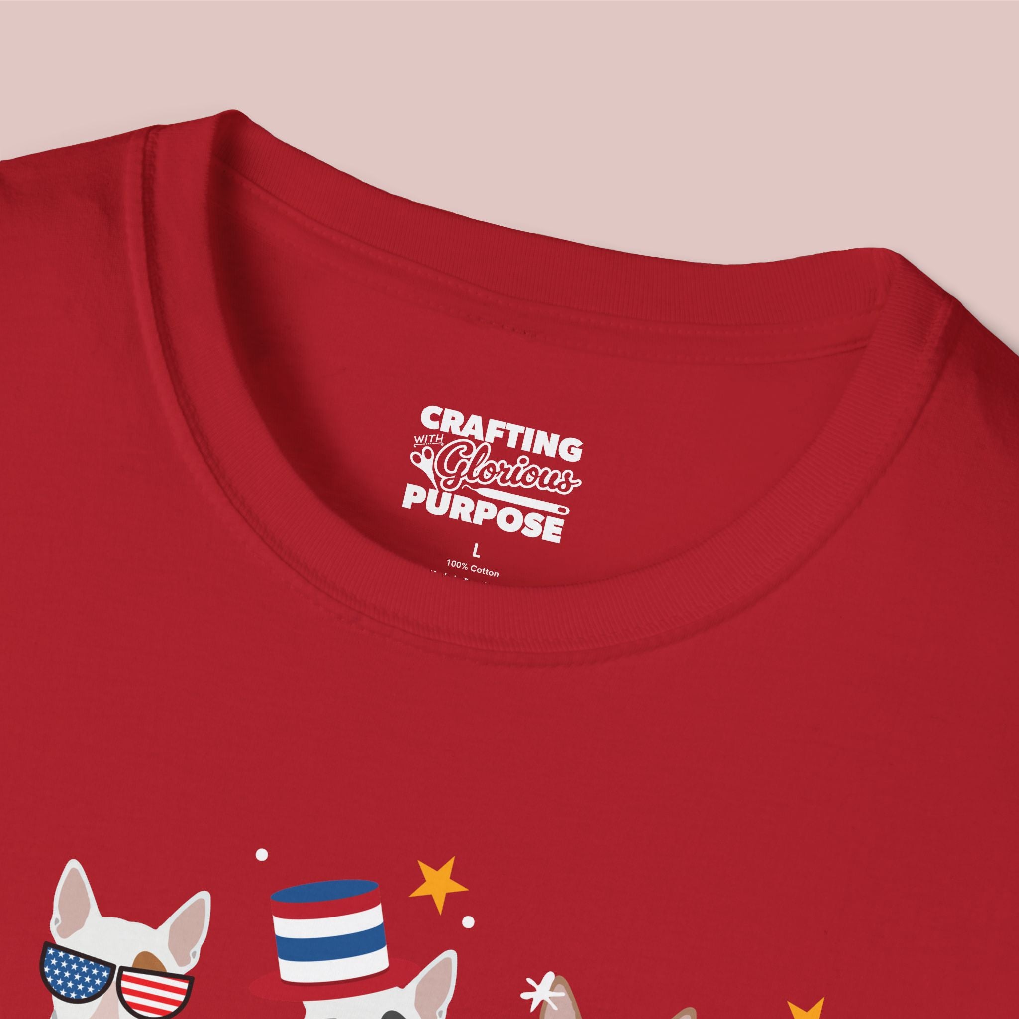 Bull Terrier Patriotic Dog Trio T-Shirt — 'Red, White & Woof' Cute America Graphic Tee