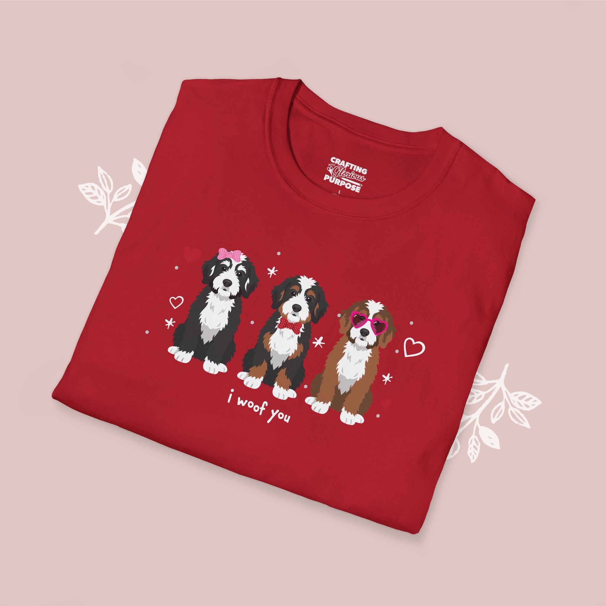 I Woof You Cute Bernedoodle Trio Dog Tee — Valentine's T-Shirt