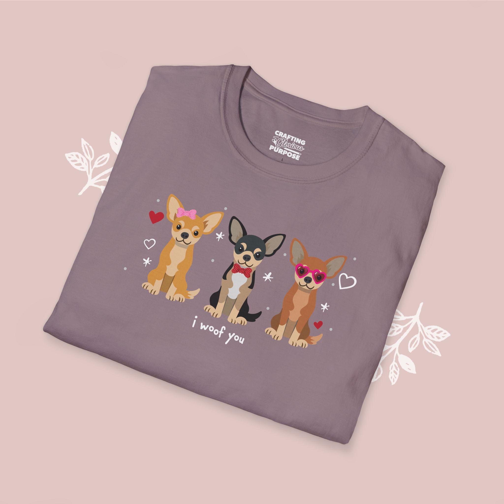 I Woof You Cute Chihuahua Trio Dog Tee — Valentine's T-Shirt
