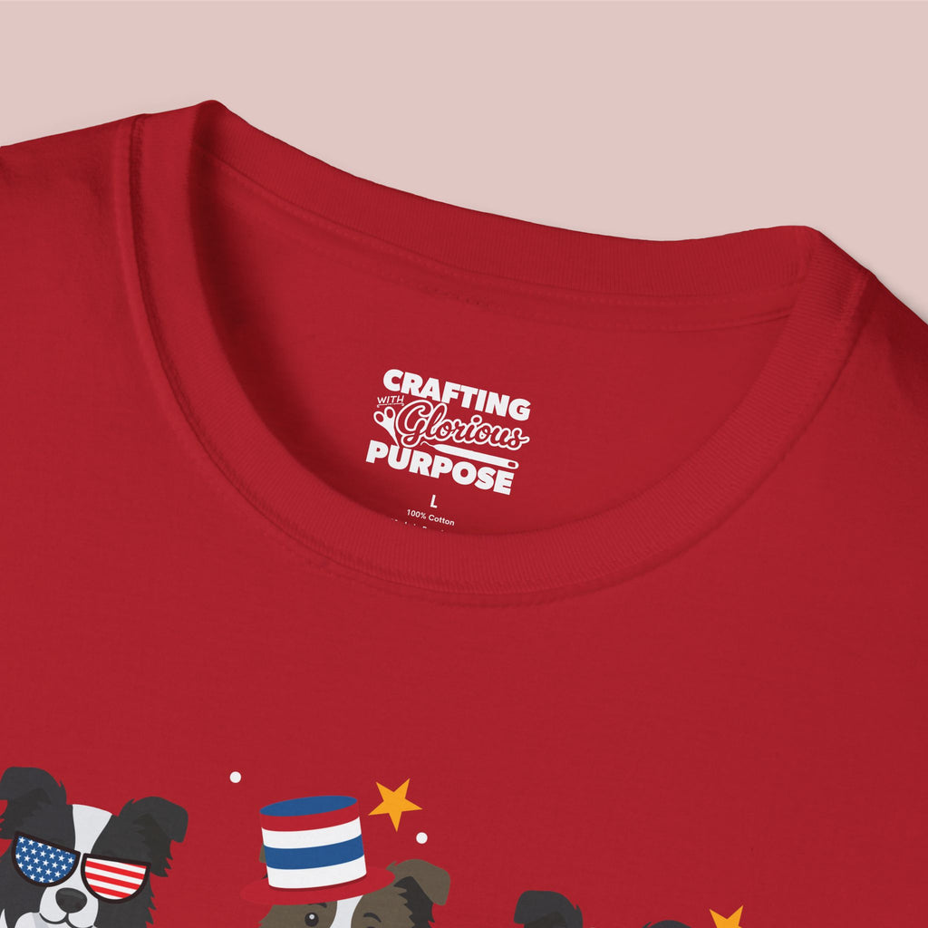 Border Collie Patriotic Dog Trio T-Shirt — 'Red, White & Woof' Cute America Graphic Tee