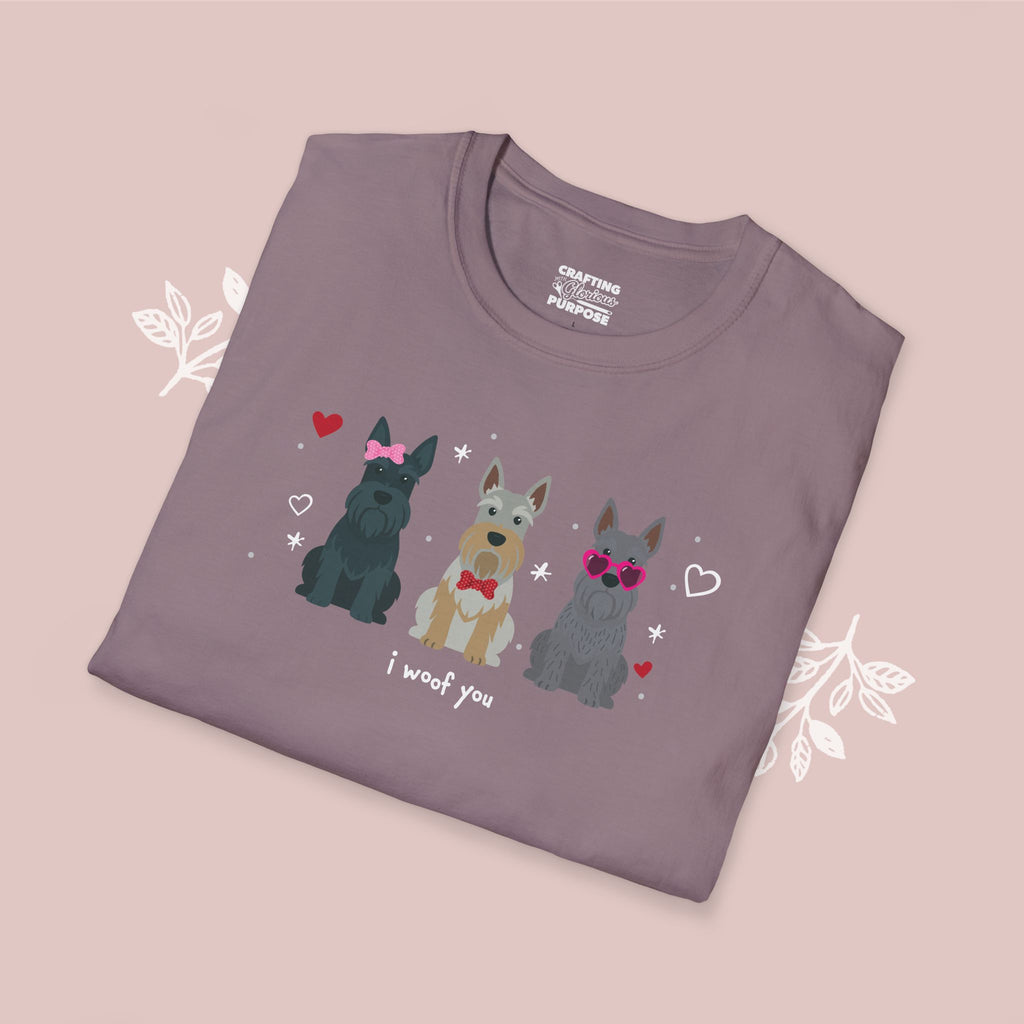 I Woof You Cute Scottish Terrier Trio Dog Tee — Valentine's T-Shirt