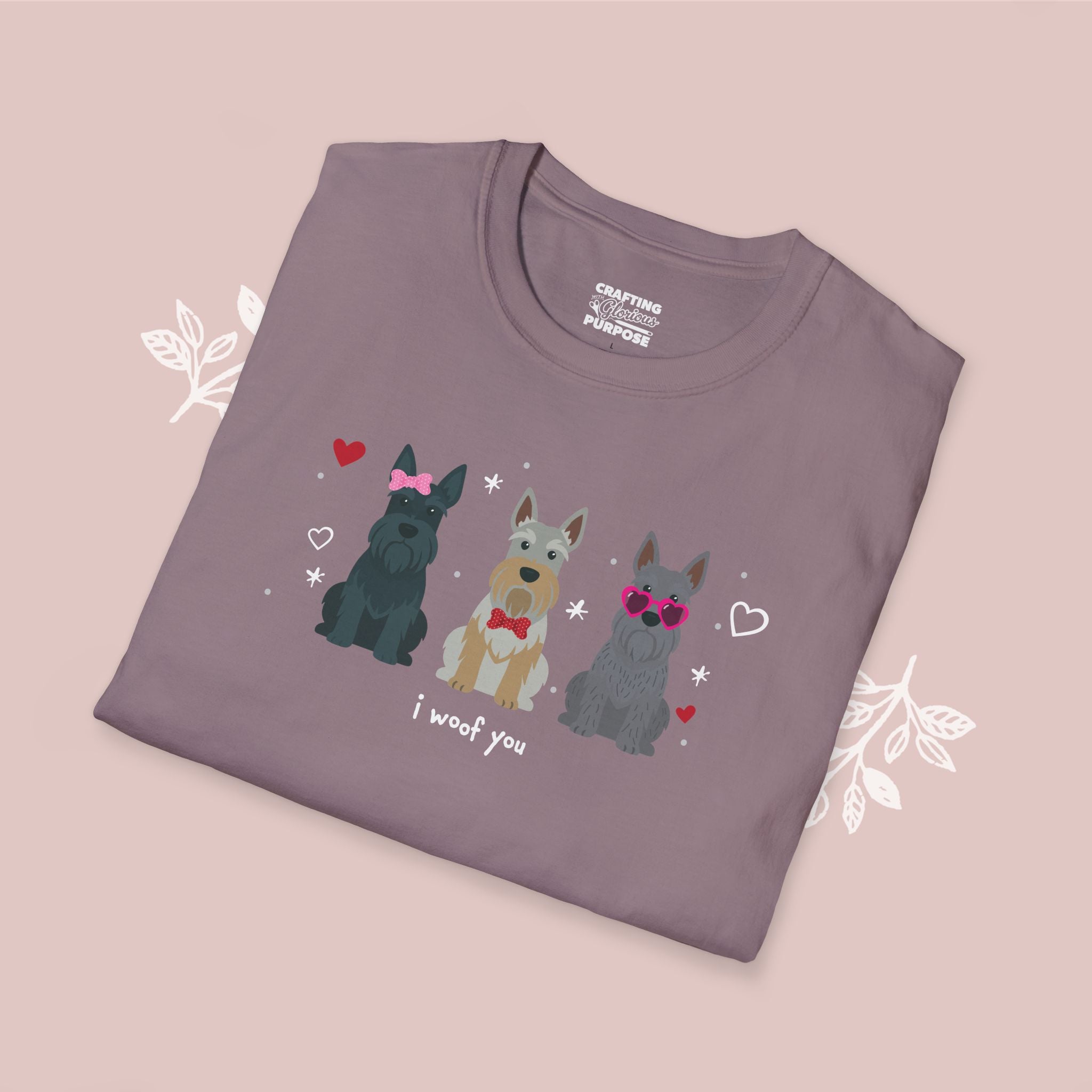 I Woof You Cute Scottish Terrier Trio Dog Tee — Valentine's T-Shirt