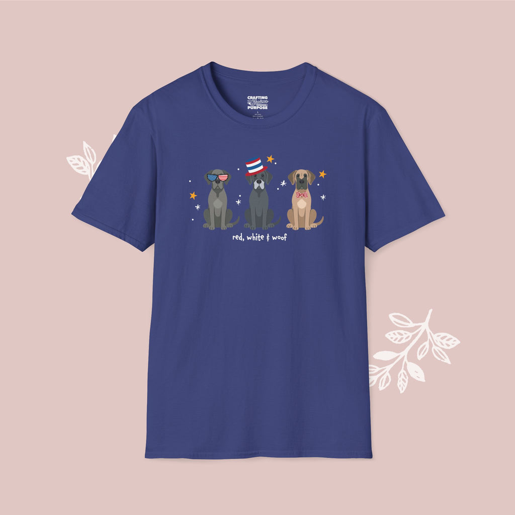 Great Dane Patriotic Dog Trio T-Shirt — 'Red, White & Woof' Cute America Graphic Tee