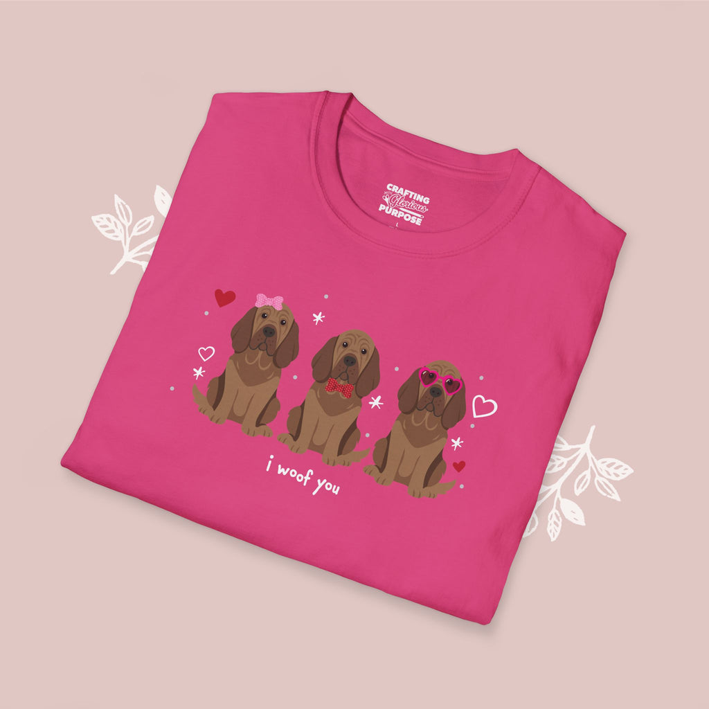I Woof You Cute Bloodhound Trio Dog Tee — Valentine's T-Shirt