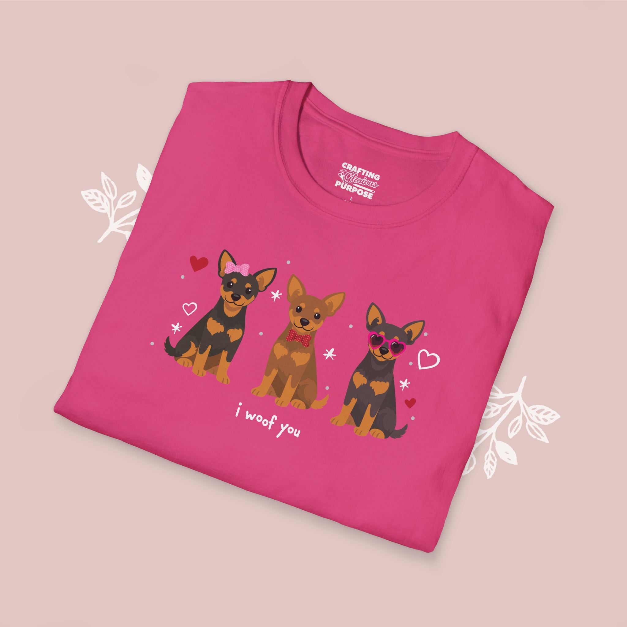 I Woof You Cute Miniature Pinscher Trio Dog Tee — Valentine's T-Shirt