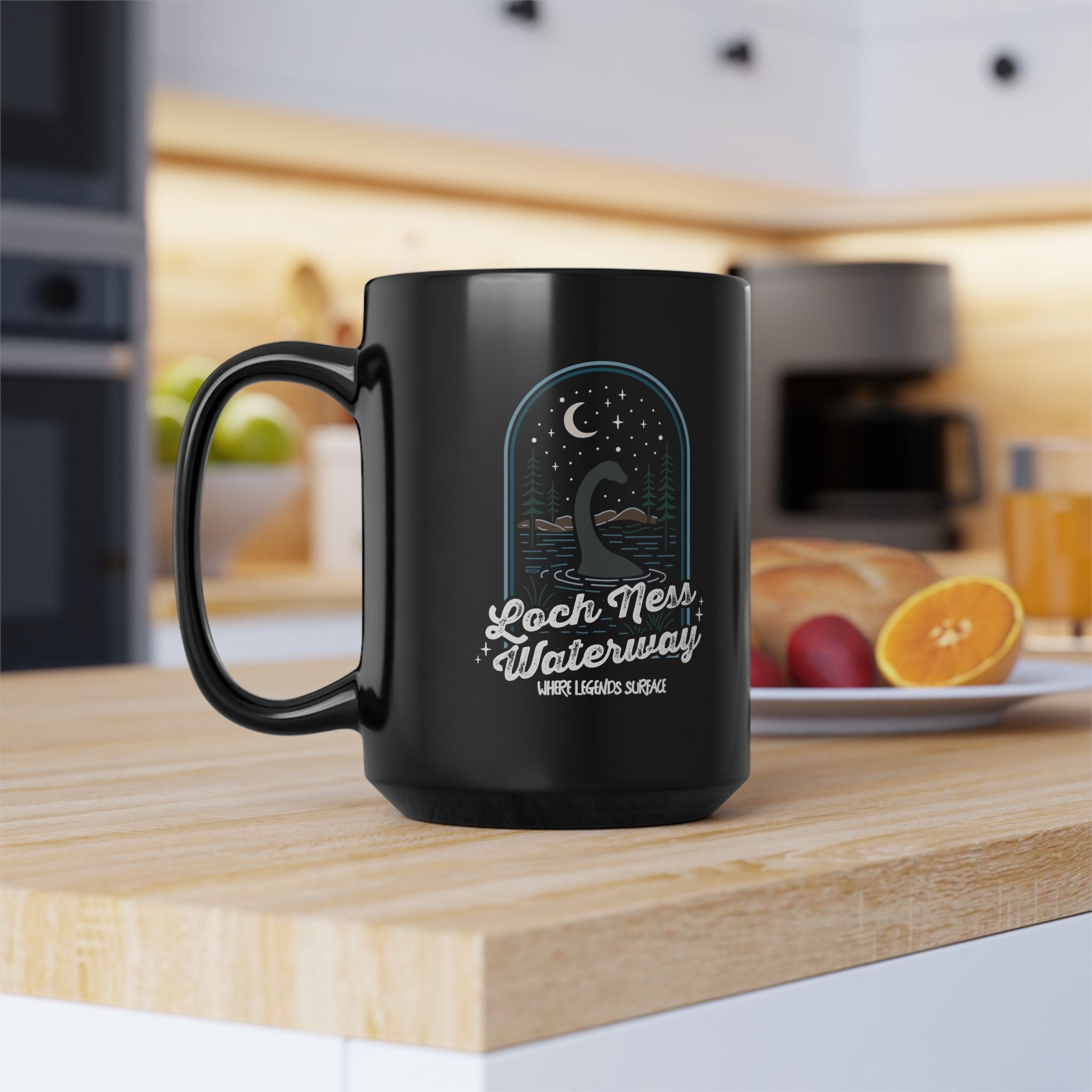 Loch Ness Waterway Black Mug — 'Legends Run Deep'  11oz/15oz
