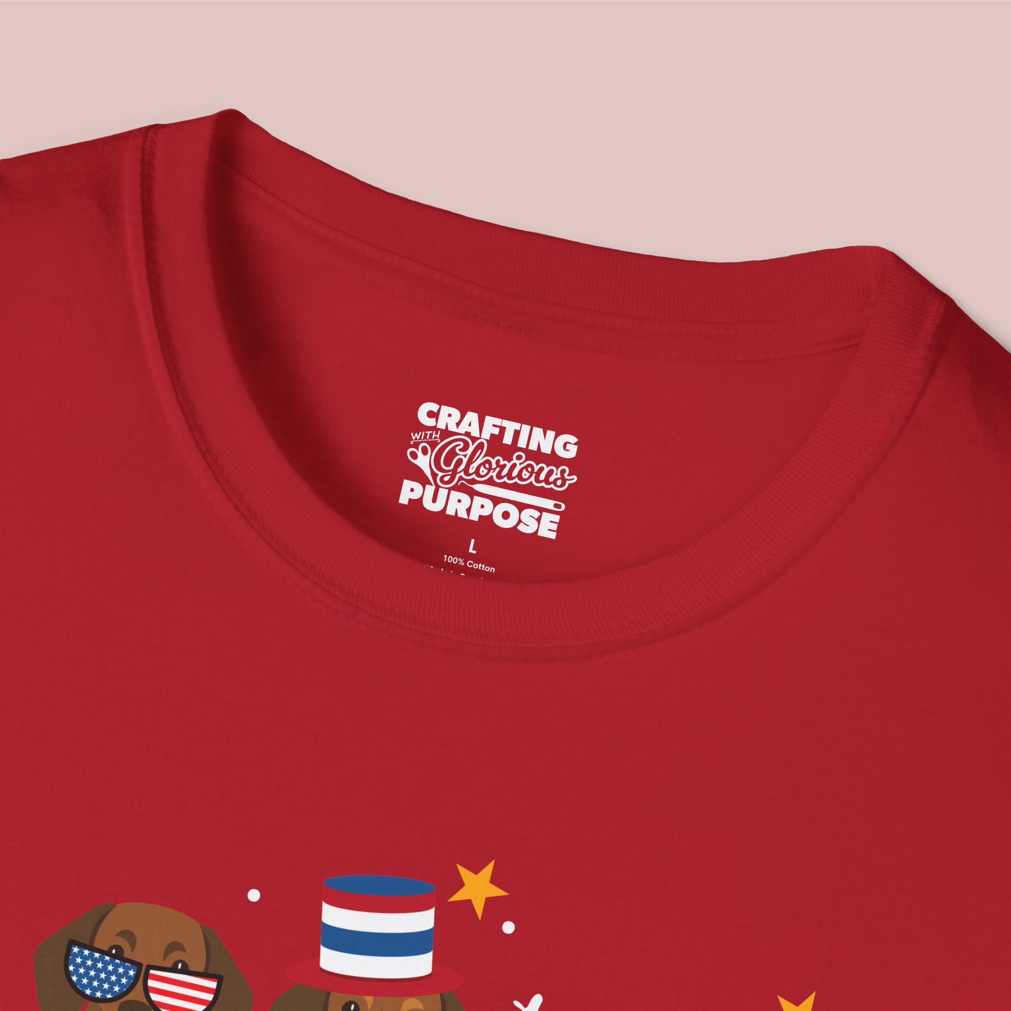 Dachshund Short Haired Patriotic Dog Trio T-Shirt — 'Red, White & Woof' Cute America Graphic Tee