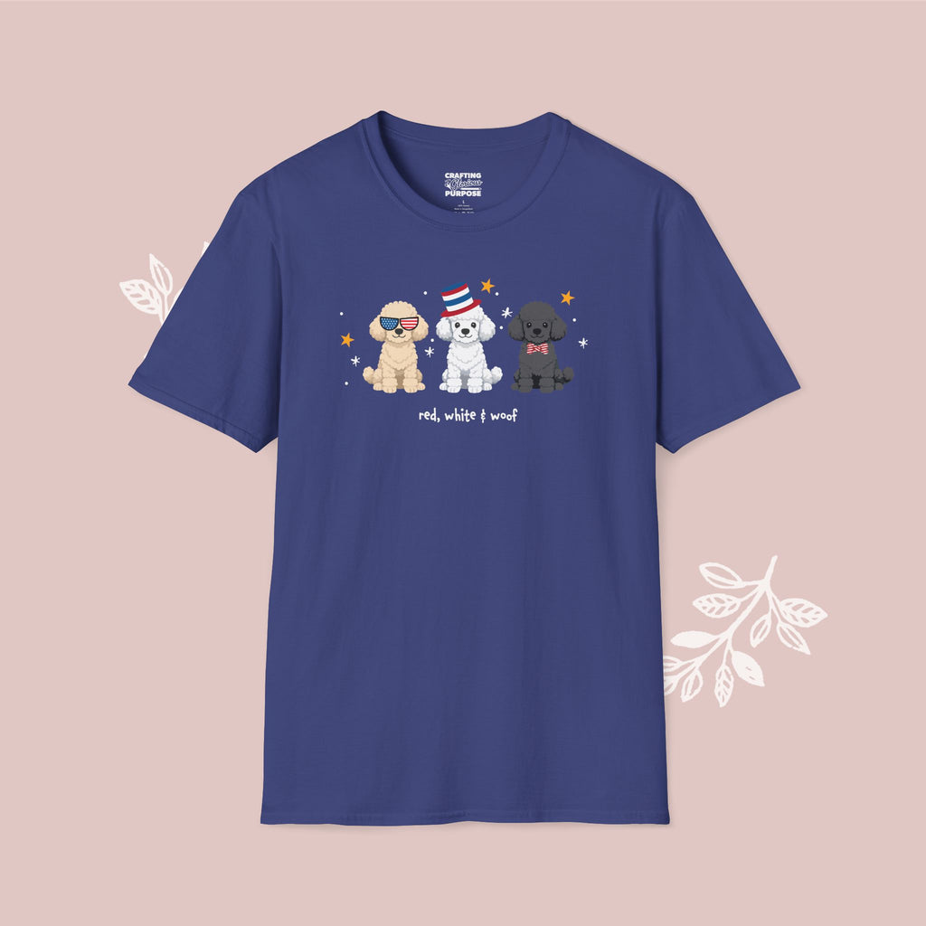 Poodle Patriotic Dog Trio T-Shirt — 'Red, White & Woof' Cute America Graphic Tee