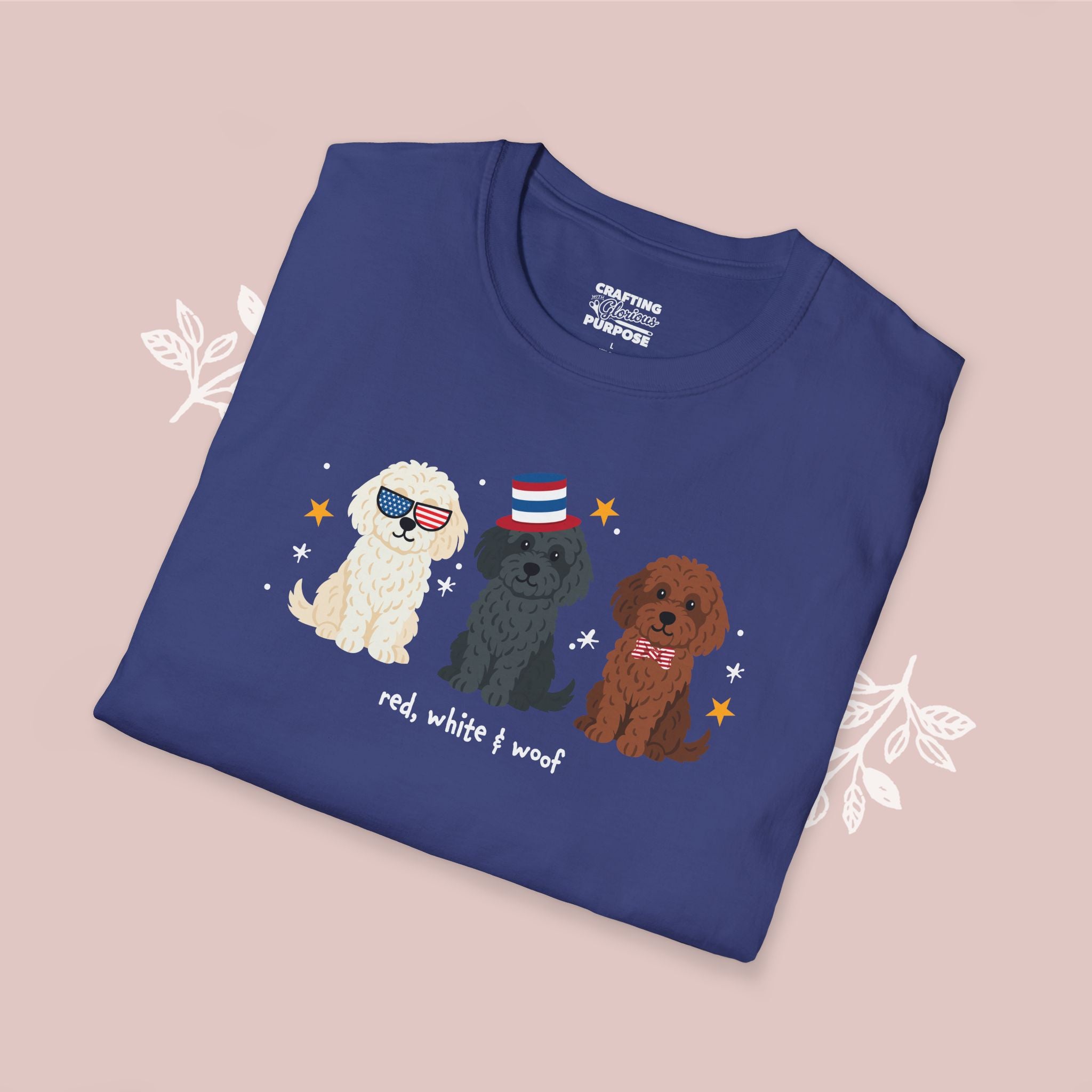 Cockapoo Patriotic Dog Trio T-Shirt — 'Red, White & Woof' Cute America Graphic Tee