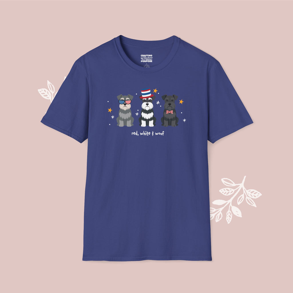 Schnauzer Patriotic Dog Trio T-Shirt — 'Red, White & Woof' Cute America Graphic Tee