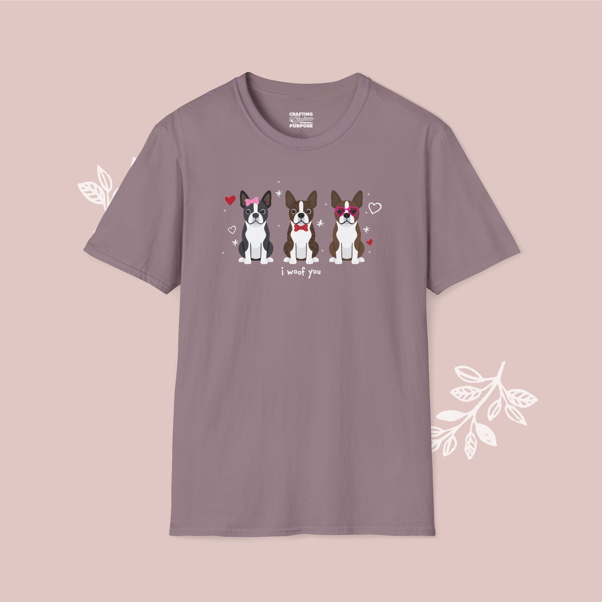 I Woof You Cute Boston Terrier Trio Dog Tee — Valentine's T-Shirt