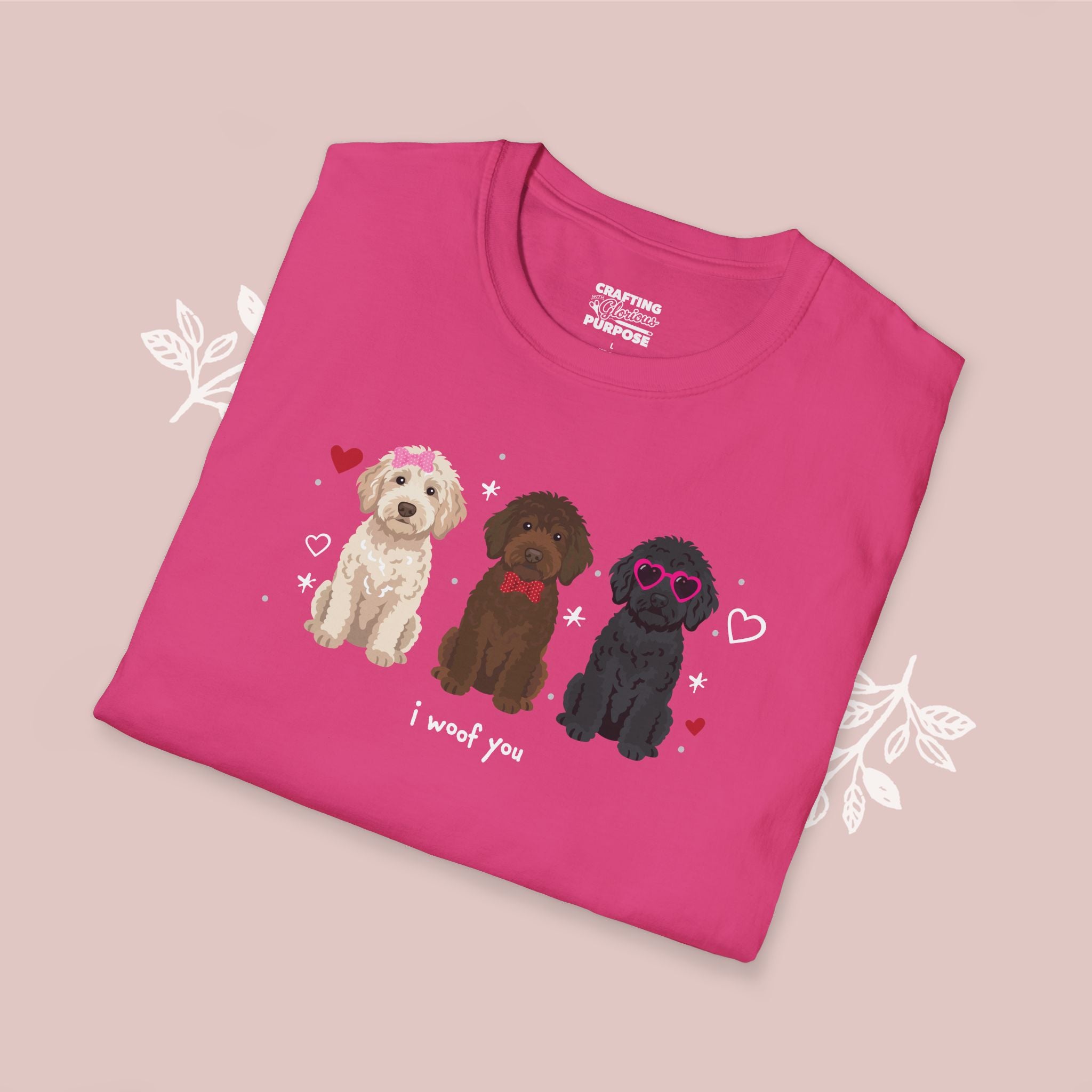 I Woof You Cute Labradoodle Trio Dog Tee — Valentine's T-Shirt