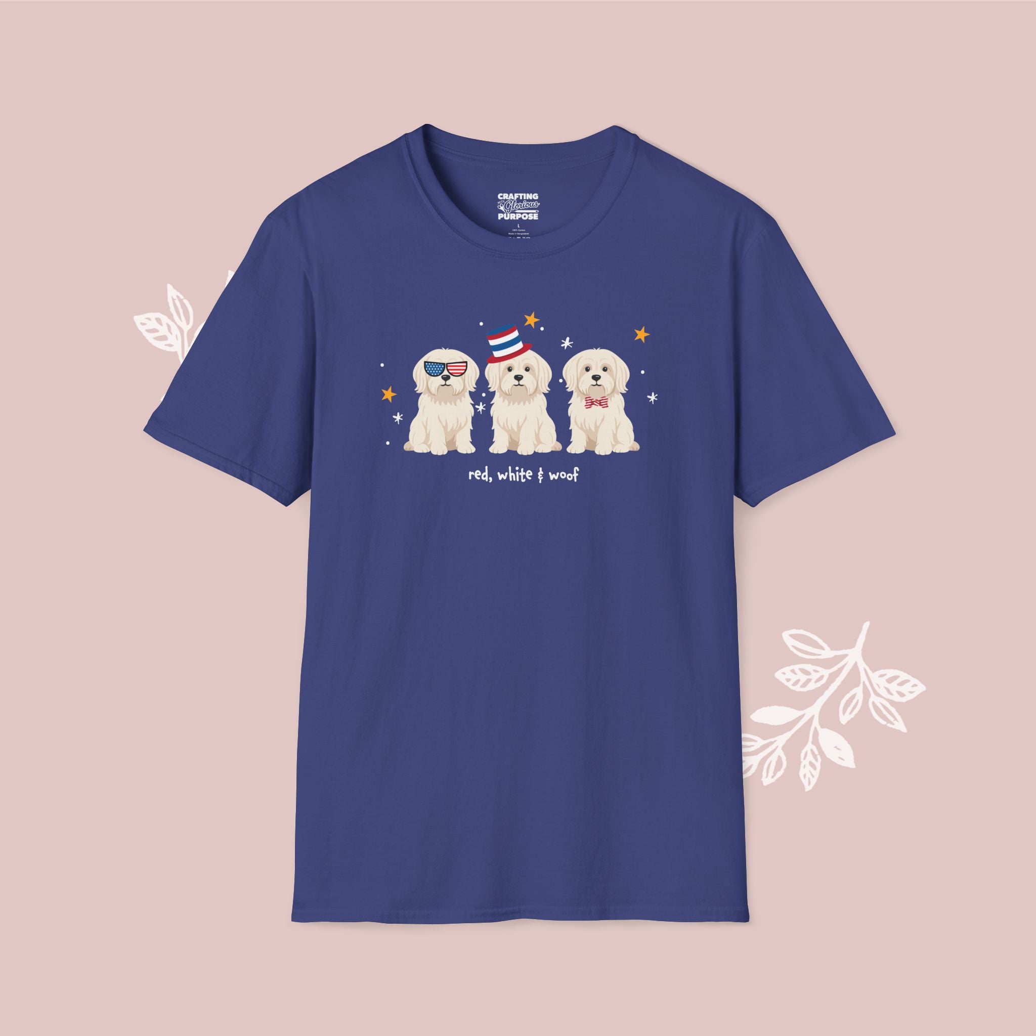 Maltese Patriotic Dog Trio T-Shirt — 'Red, White & Woof' Cute America Graphic Tee