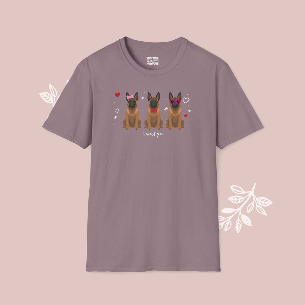 I Woof You Cute Belgian Malinois Trio Dog Tee — Valentine's T-Shirt