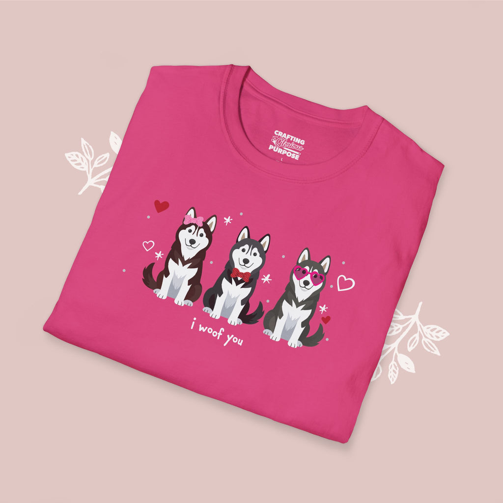 I Woof You Cute Husky Trio Dog Tee — Valentine's T-Shirt