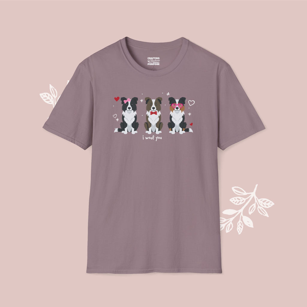 I Woof You Cute Border Collie Trio Dog Tee — Valentine's T-Shirt