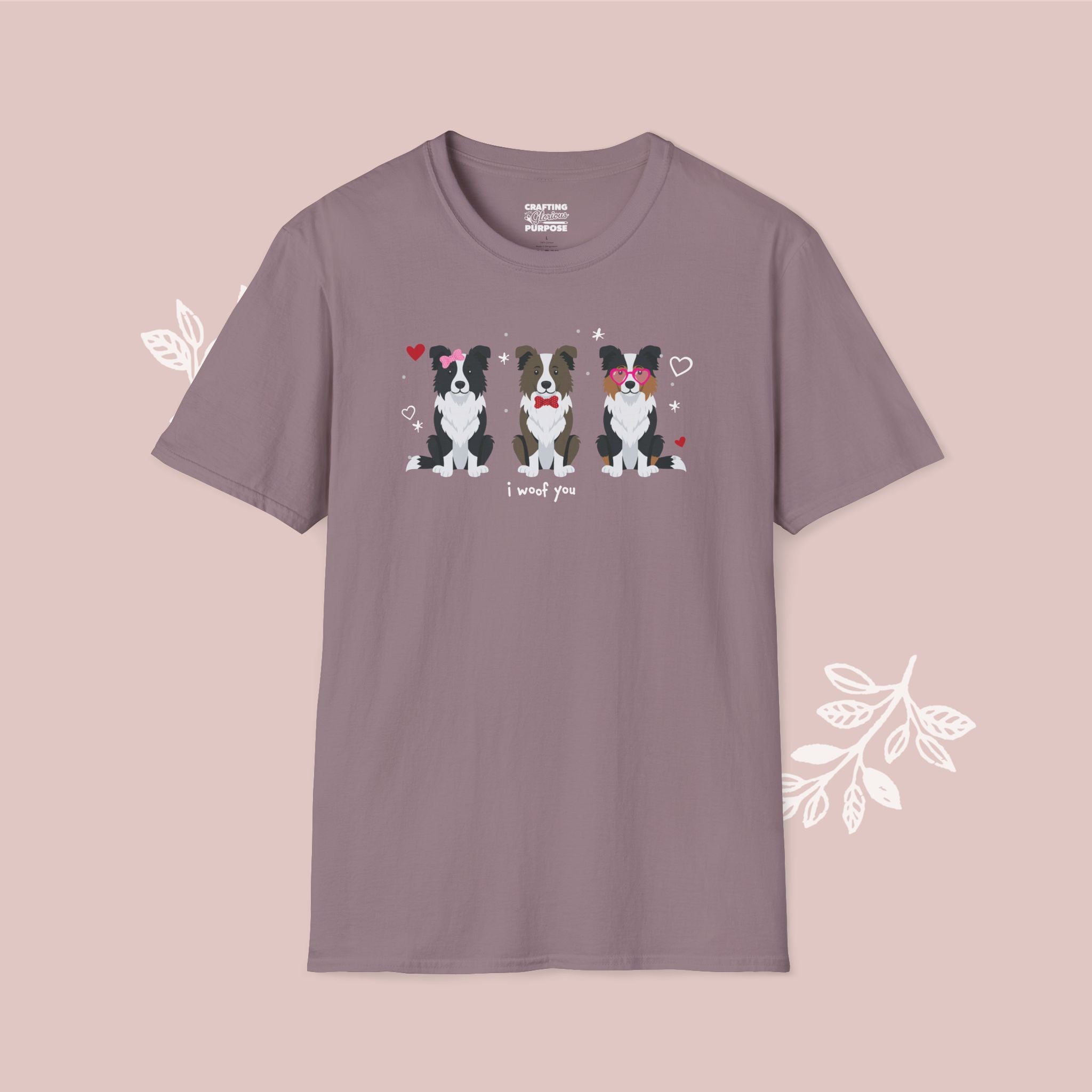 I Woof You Cute Border Collie Trio Dog Tee — Valentine's T-Shirt