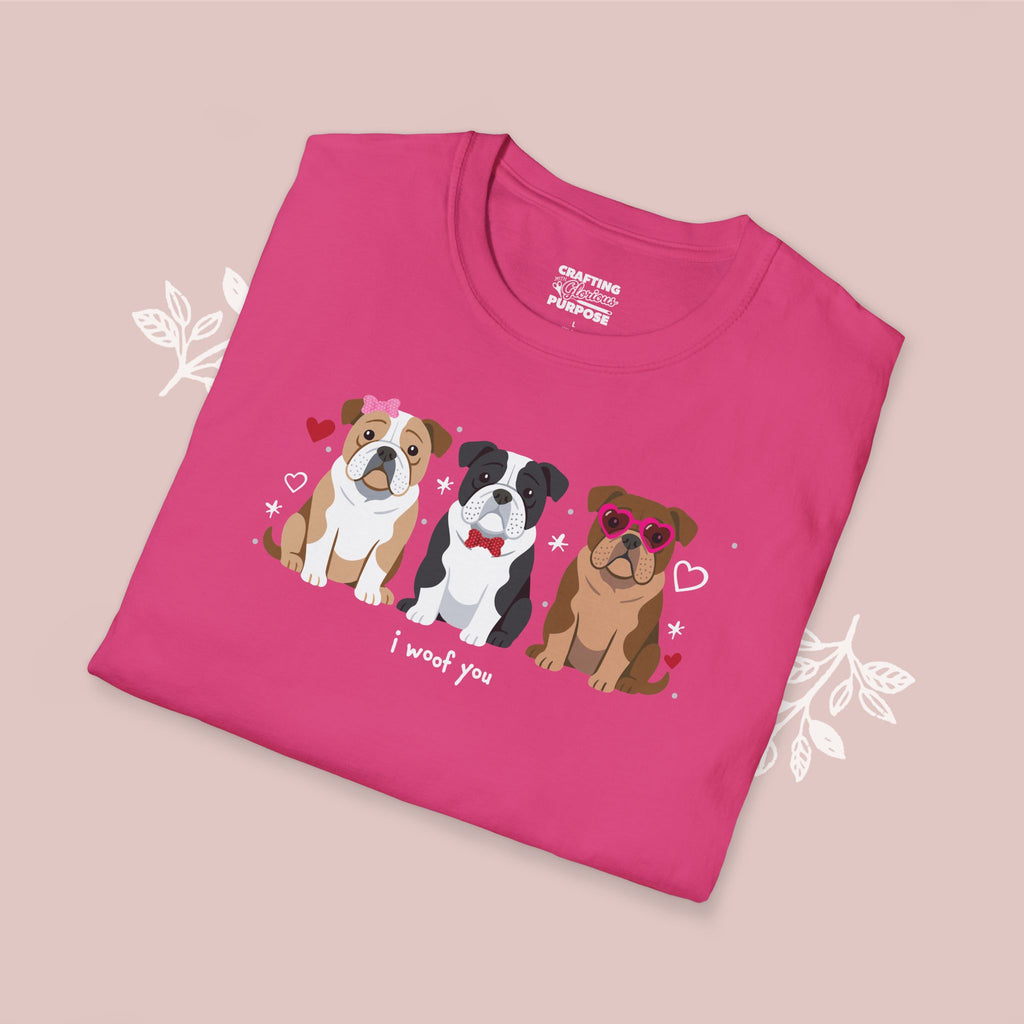 I Woof You Cute English Bulldog Trio Dog Tee — Valentine's T-Shirt
