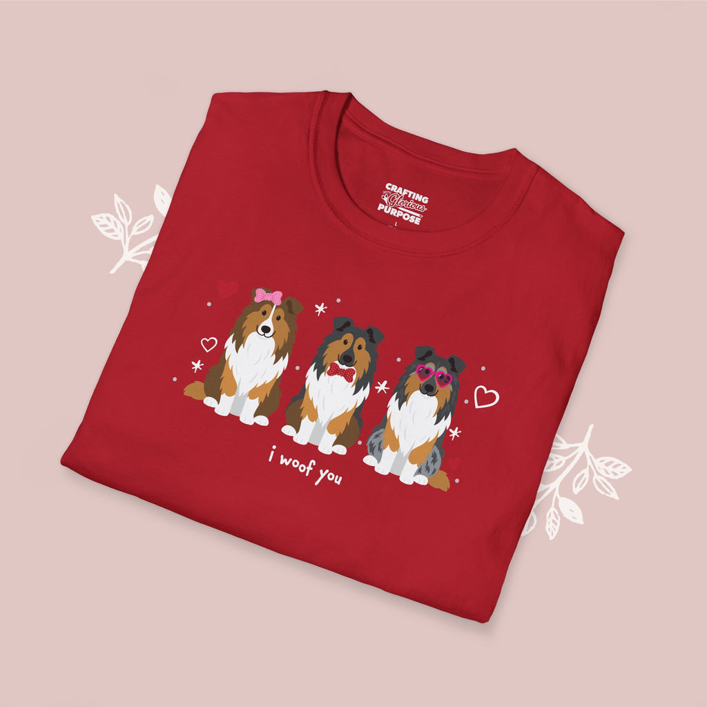 I Woof You Cute Collie Trio Dog Tee — Valentine's T-Shirt