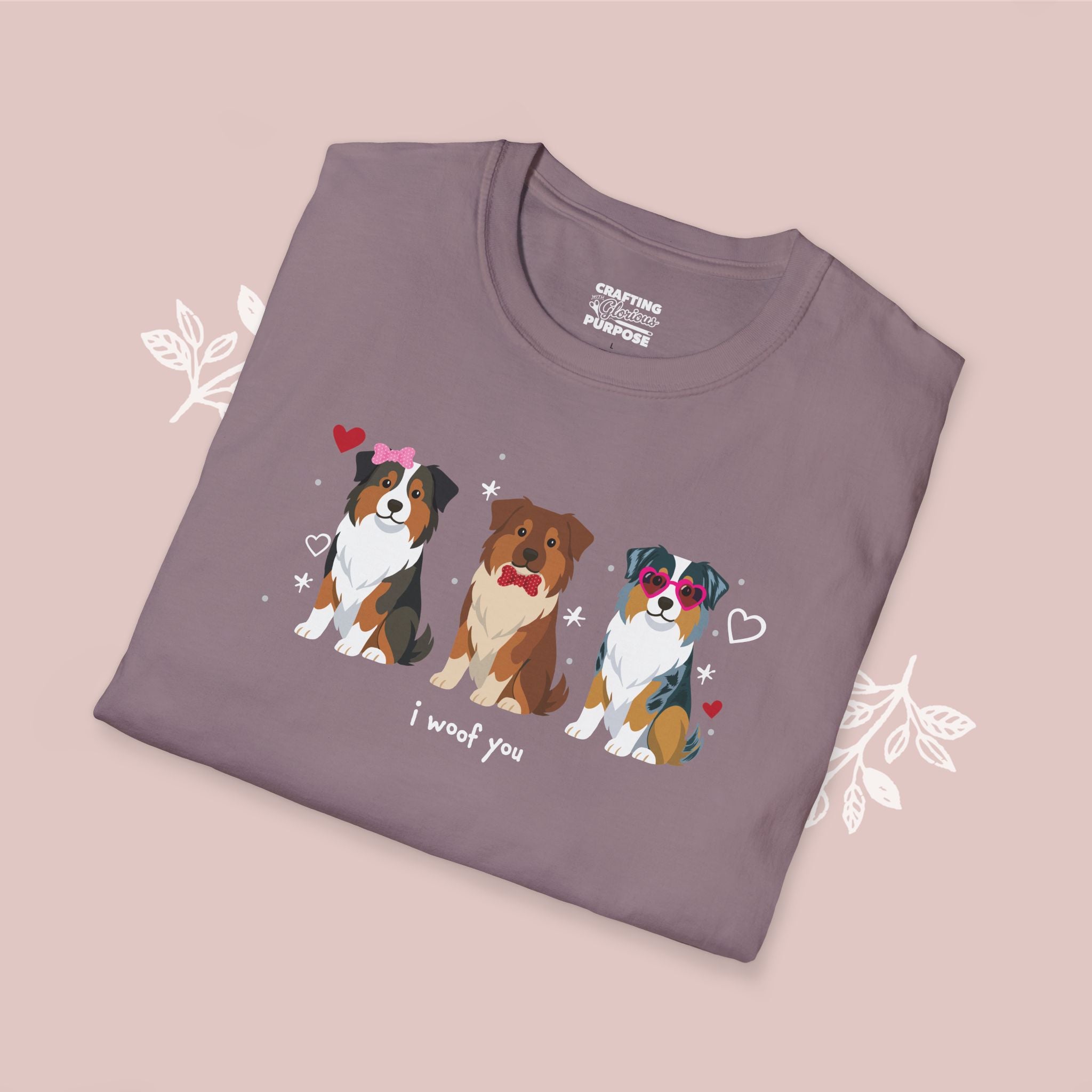 I Woof You Cute Australian Shepherd Trio Dog Tee — Valentine's T-Shirt