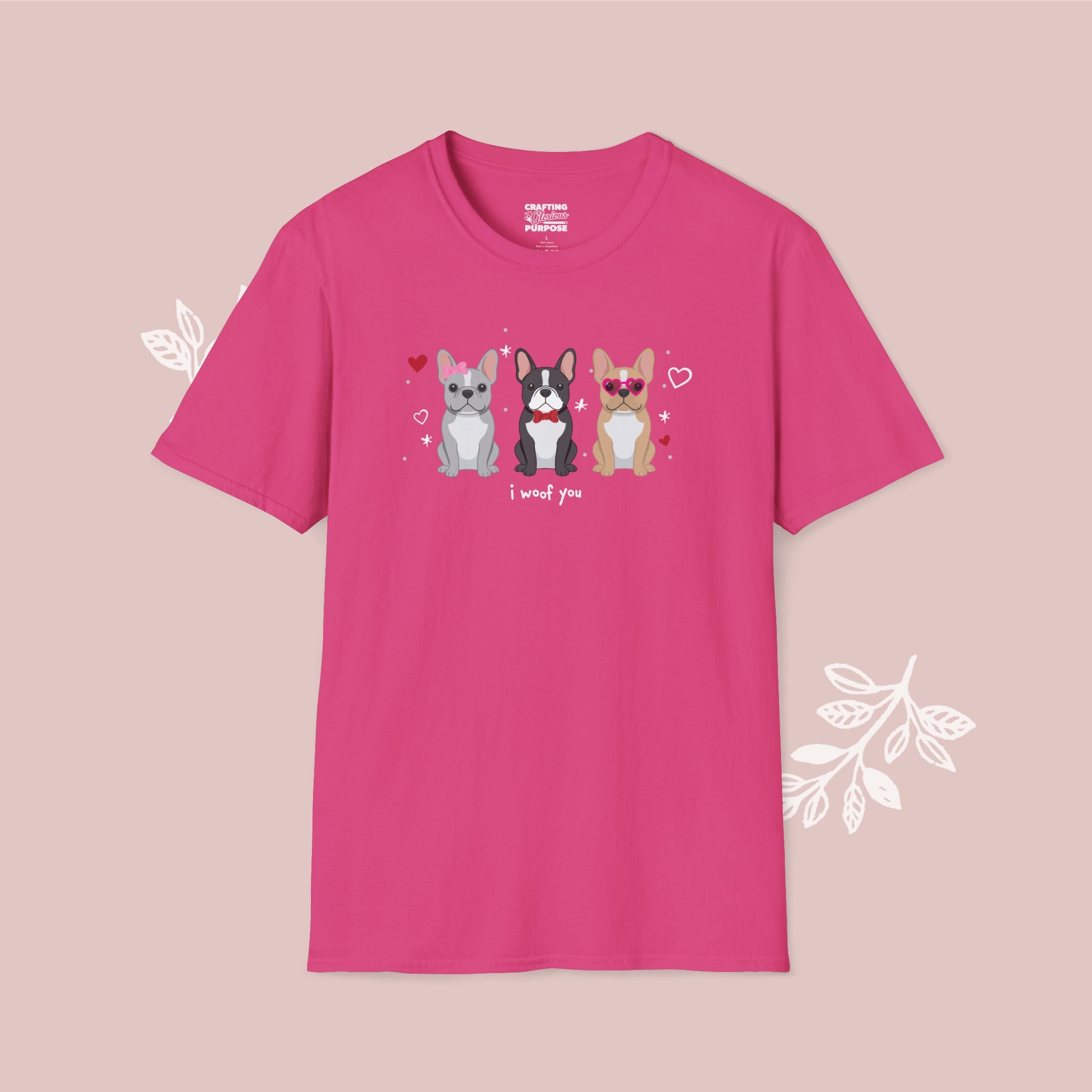 I Woof You Cute French Bulldog Trio Dog Tee — Valentine's T-Shirt