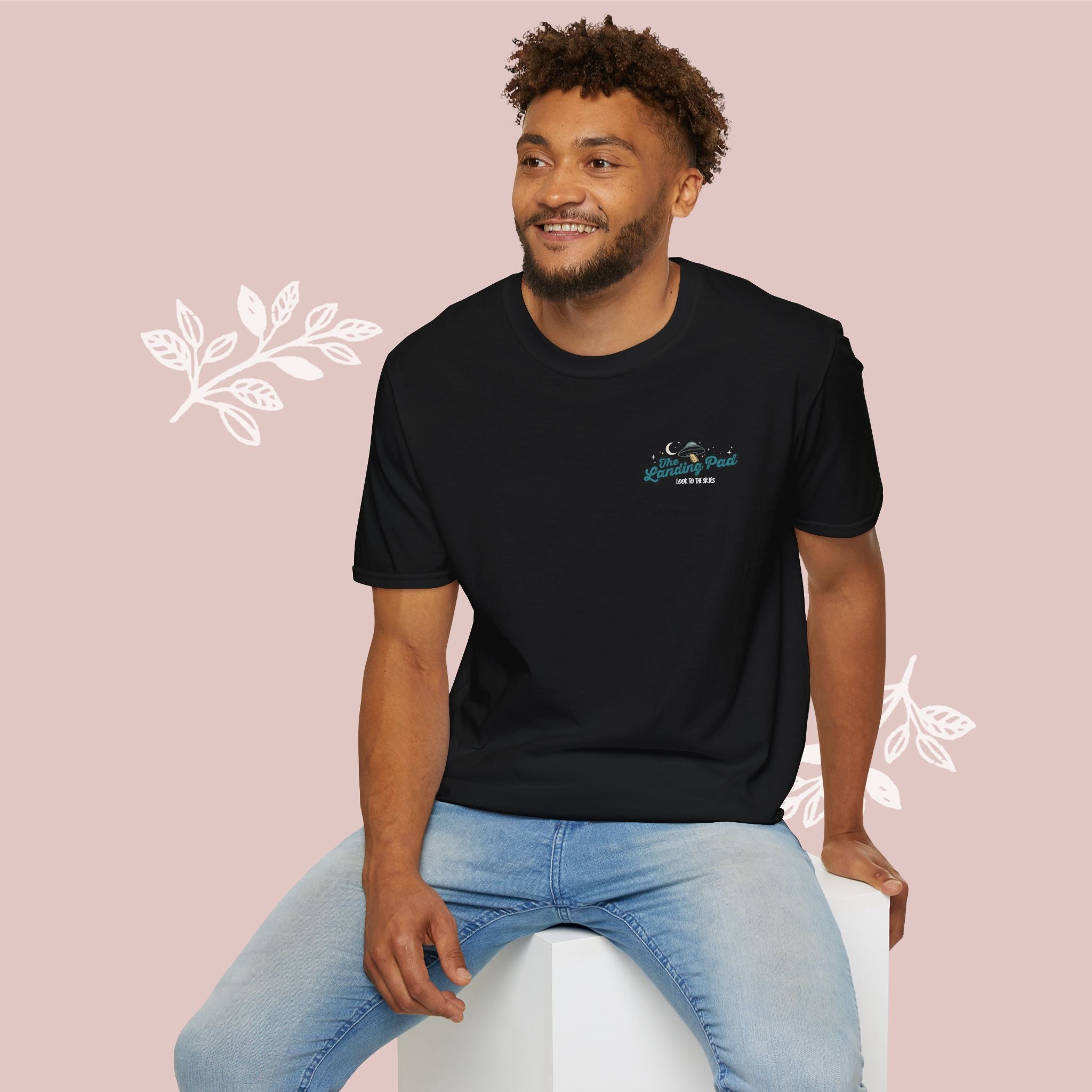 The Landing Pad Tee — "The Landing Pad: Look to the Skies" Retro UFO Graphic T-Shirt