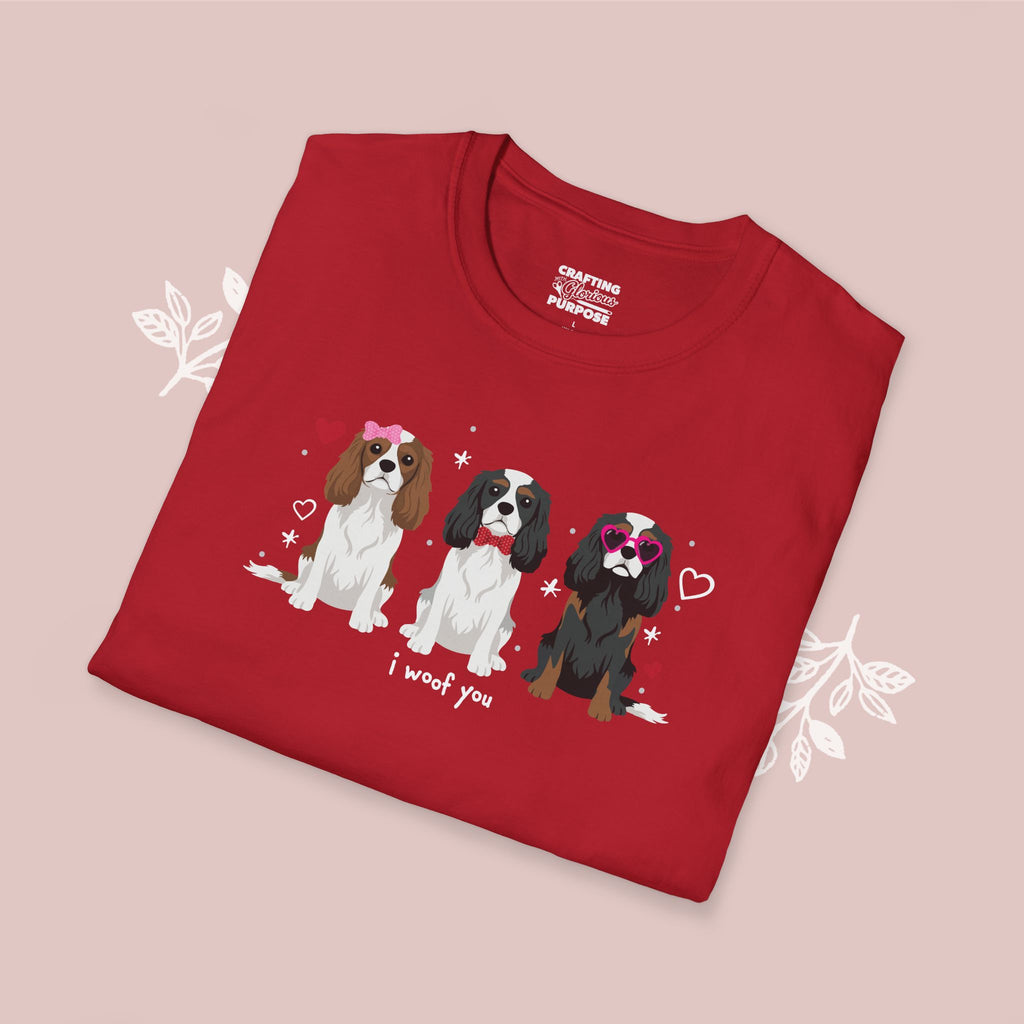 I Woof You Cute Cavalier King Charles Trio Dog Tee — Valentine's T-Shirt
