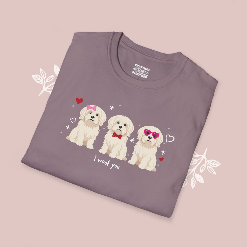 I Woof You Cute Maltese Trio Dog Tee — Valentine's T-Shirt