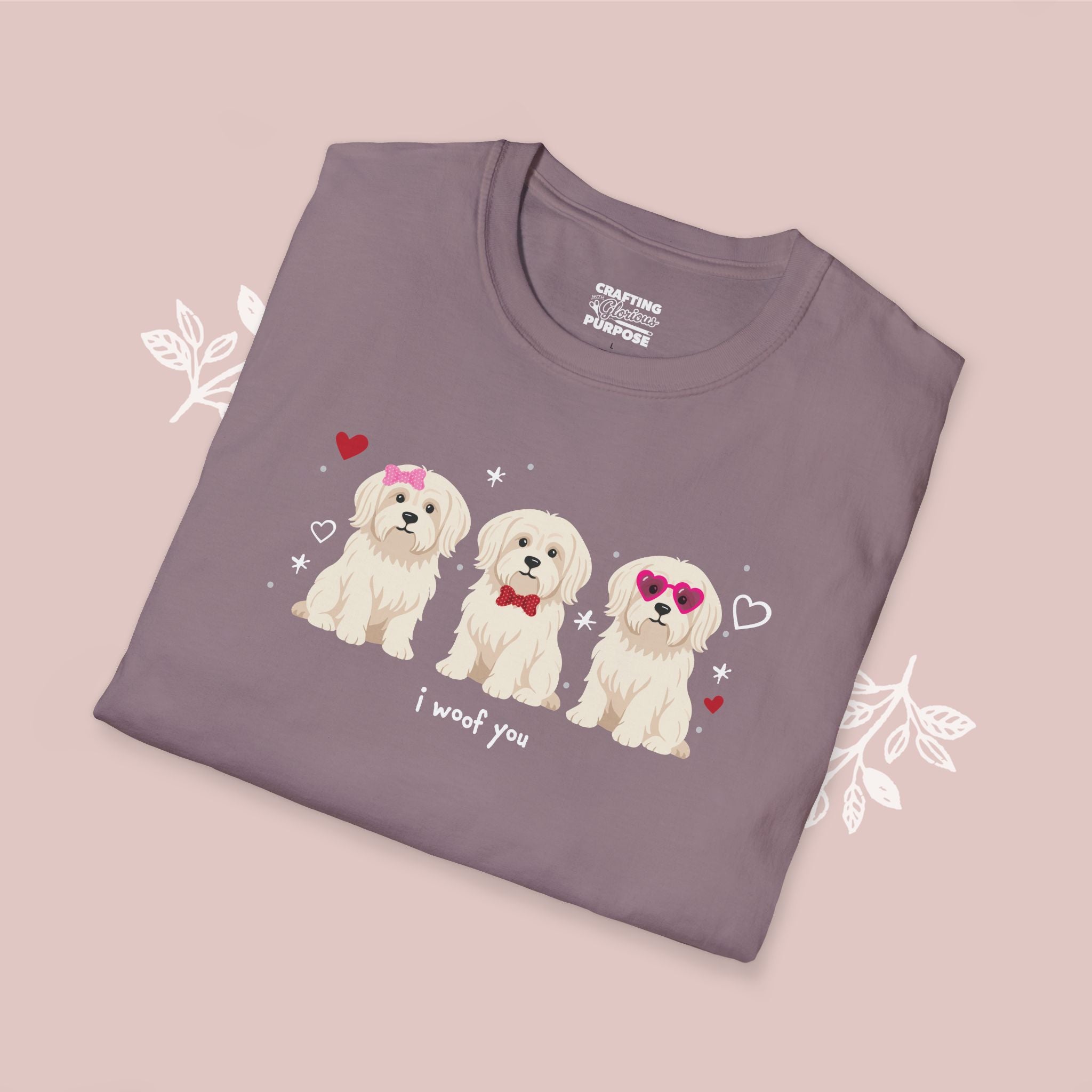 I Woof You Cute Maltese Trio Dog Tee — Valentine's T-Shirt