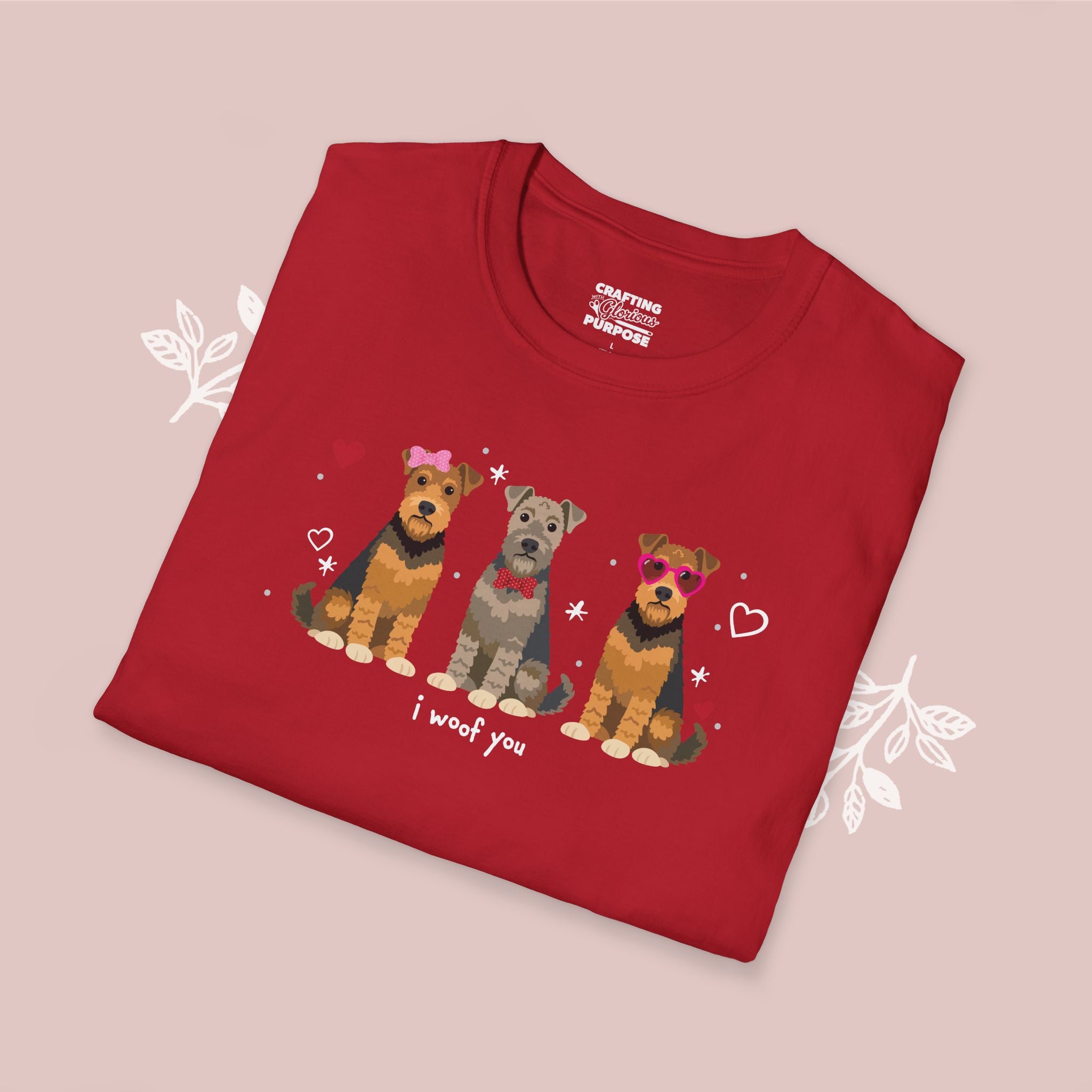 I Woof You Cute Airedale Terrier Trio Dog Tee — Valentine's T-Shirt