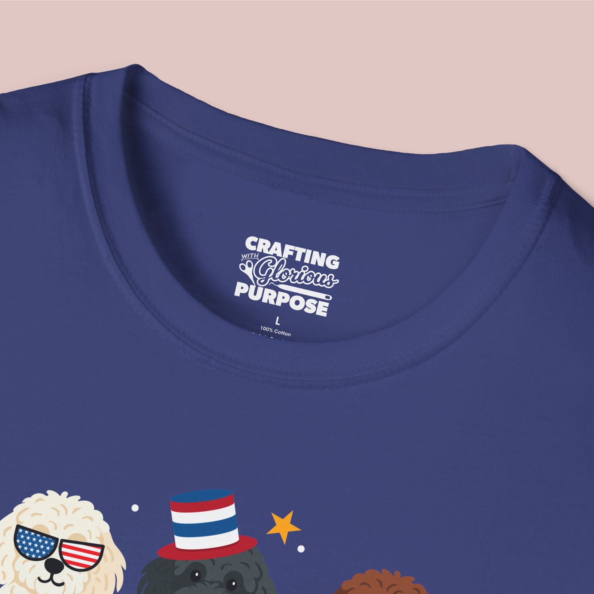 Cockapoo Patriotic Dog Trio T-Shirt — 'Red, White & Woof' Cute America Graphic Tee