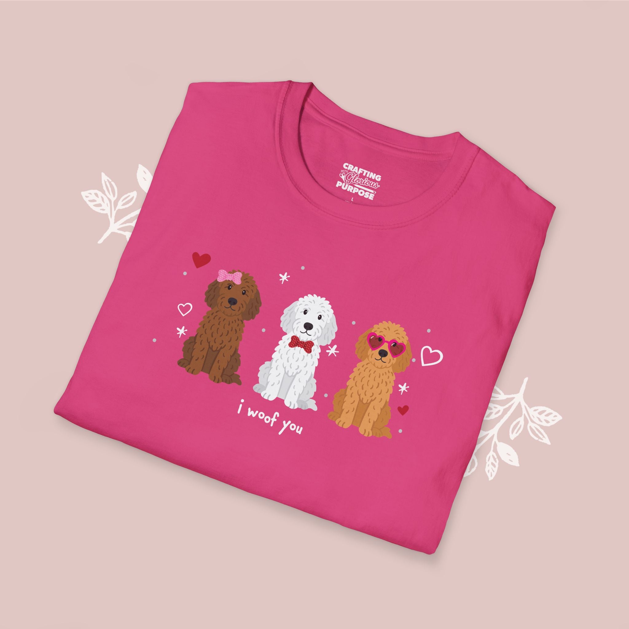 I Woof You Cute Golden Doodle Trio Dog Tee — Valentine's T-Shirt
