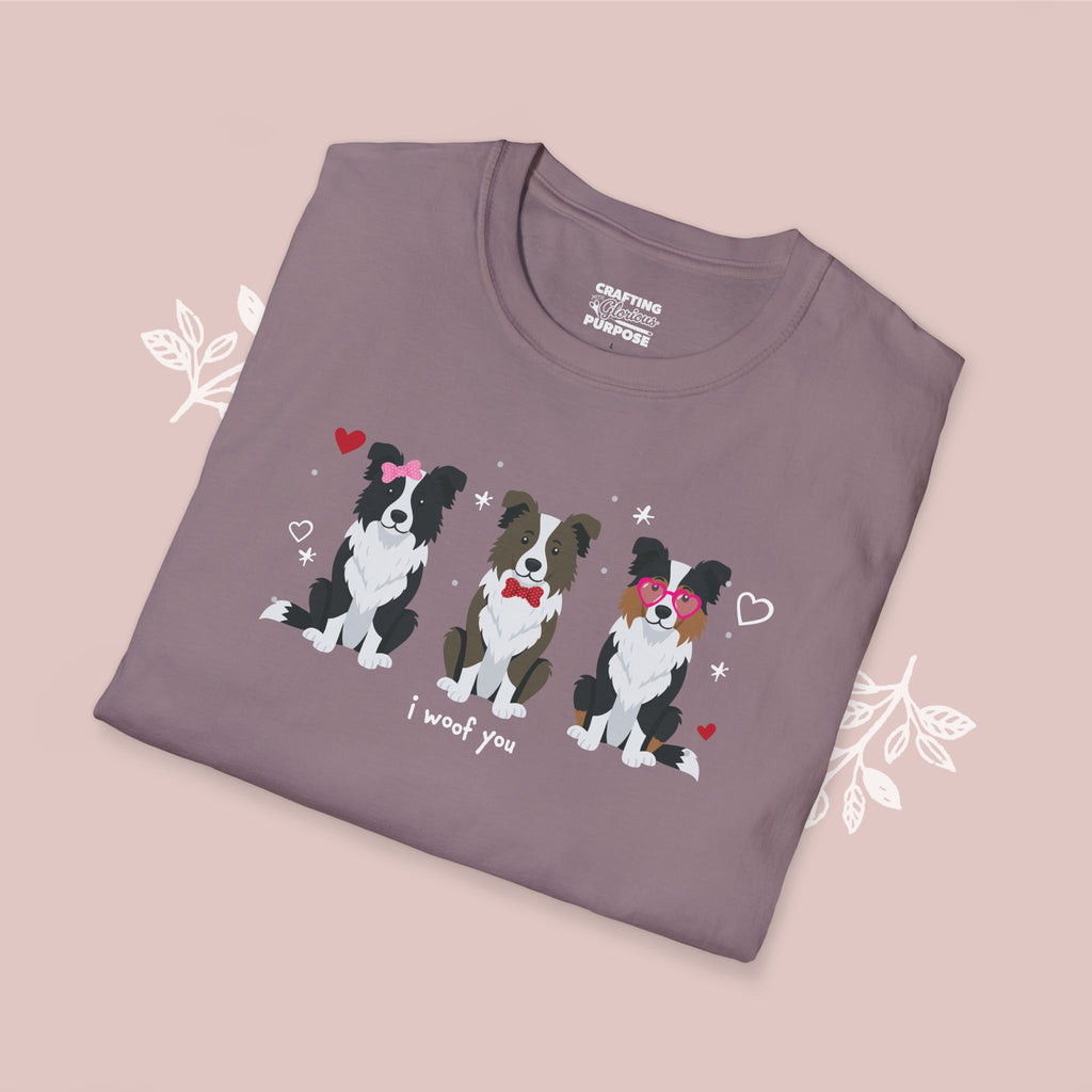 I Woof You Cute Border Collie Trio Dog Tee — Valentine's T-Shirt