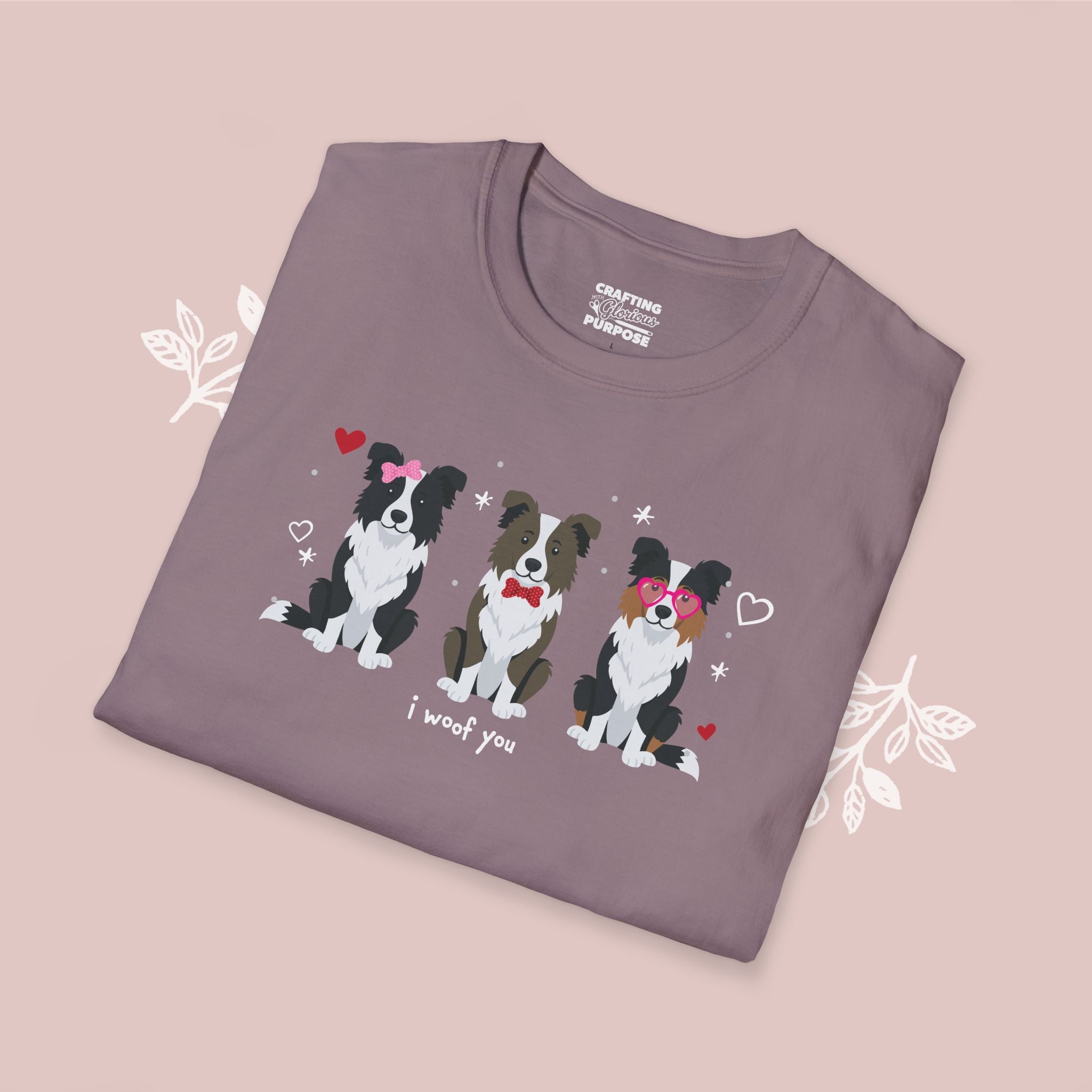 I Woof You Cute Border Collie Trio Dog Tee — Valentine's T-Shirt