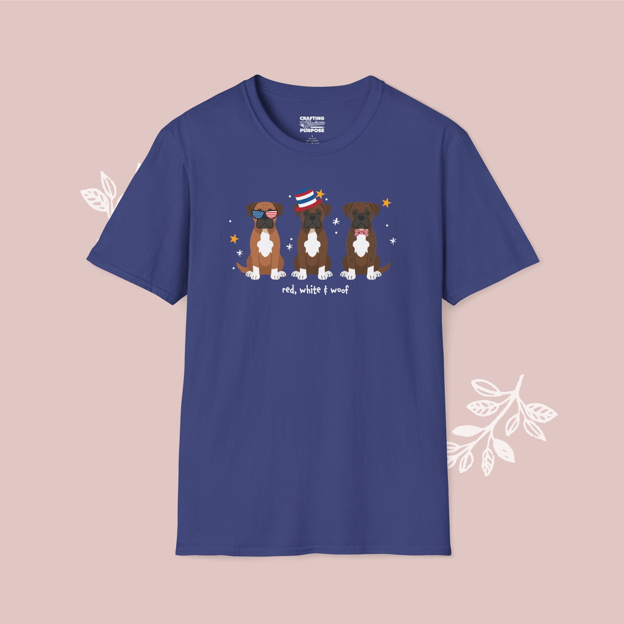 Boxer Patriotic Dog Trio T-Shirt — 'Red, White & Woof' Cute America Graphic Tee